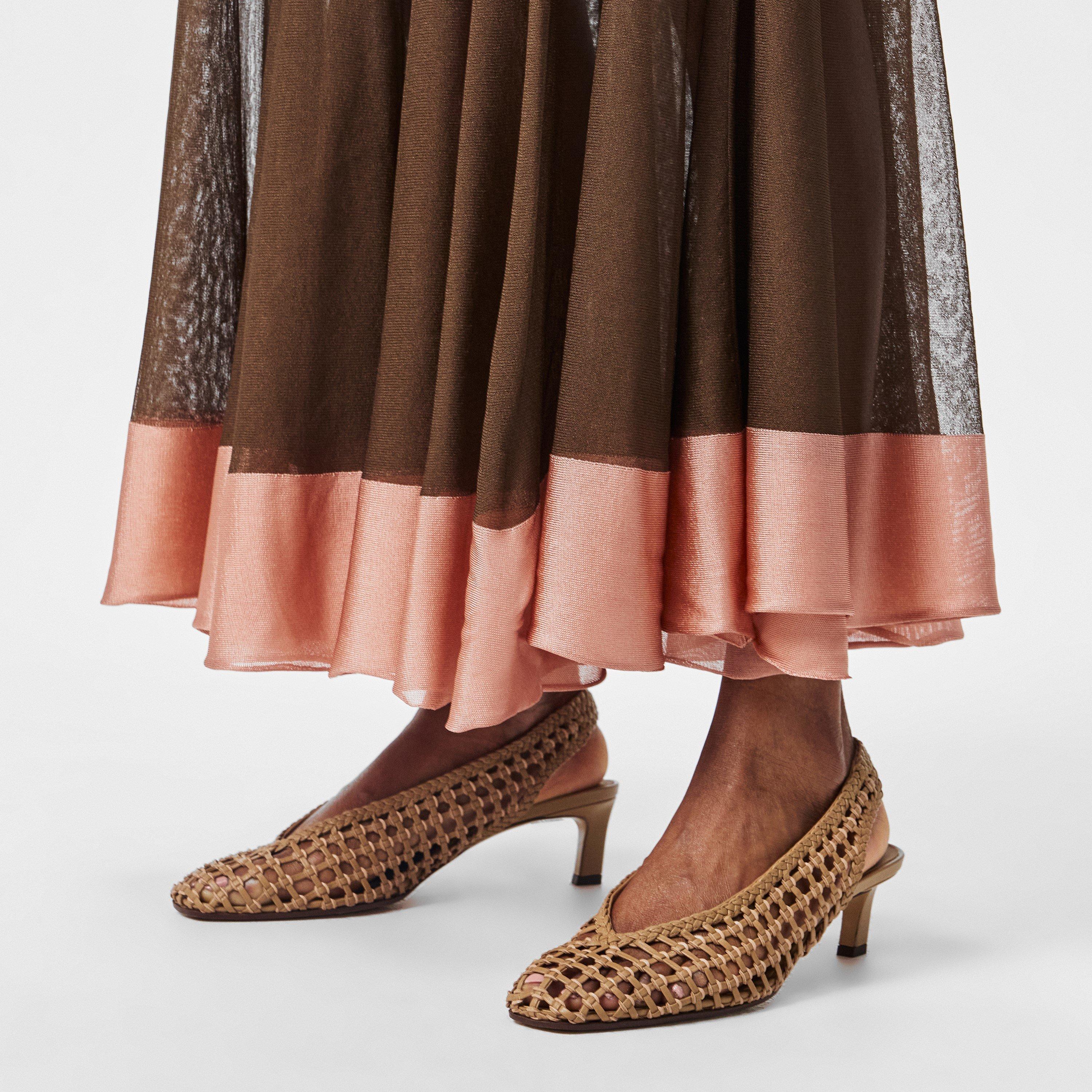 Camello/Pink - Fendi - 46mm Square Toe Woven Slingback Heels - 3