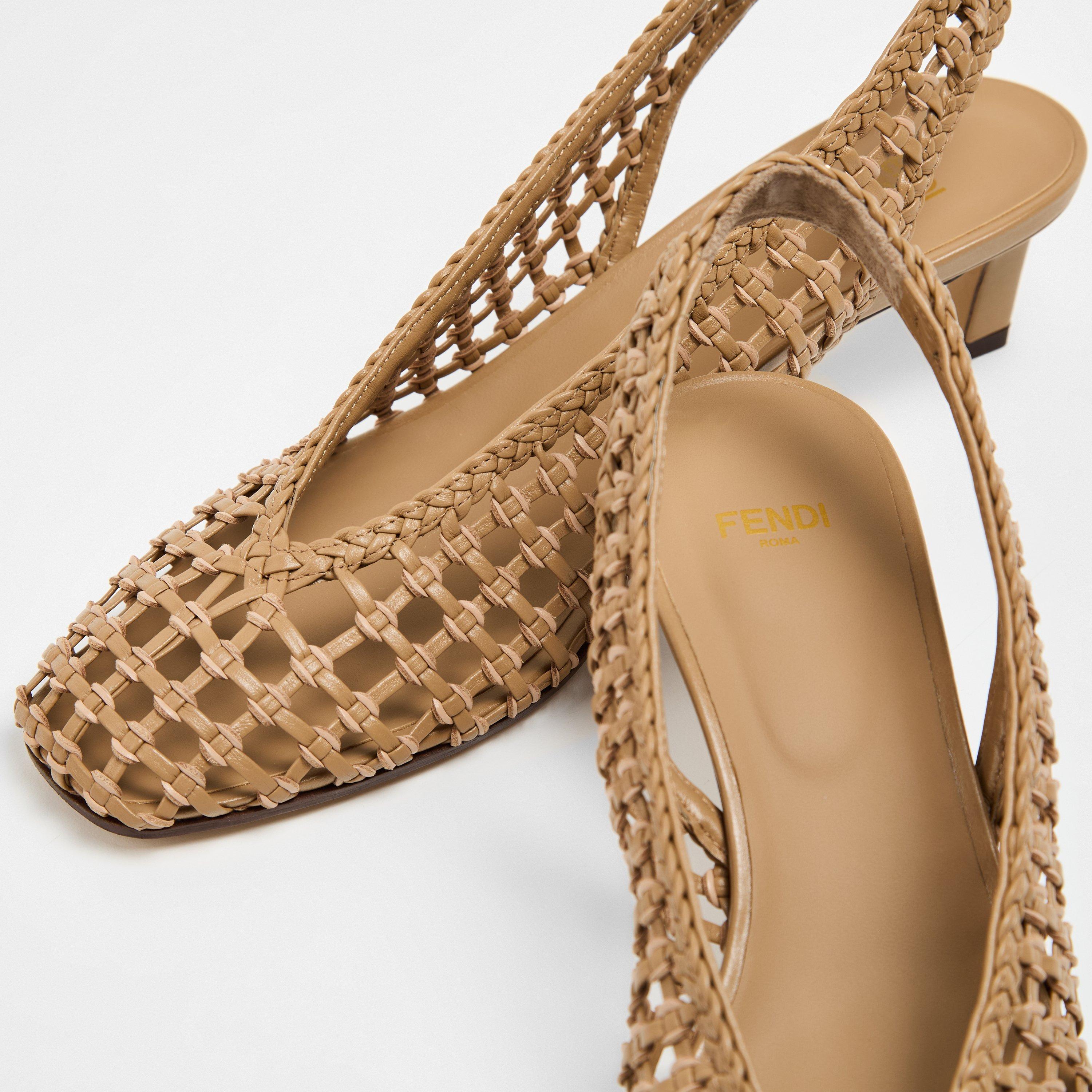 Camello/Pink - Fendi - 46mm Square Toe Woven Slingback Heels - 4