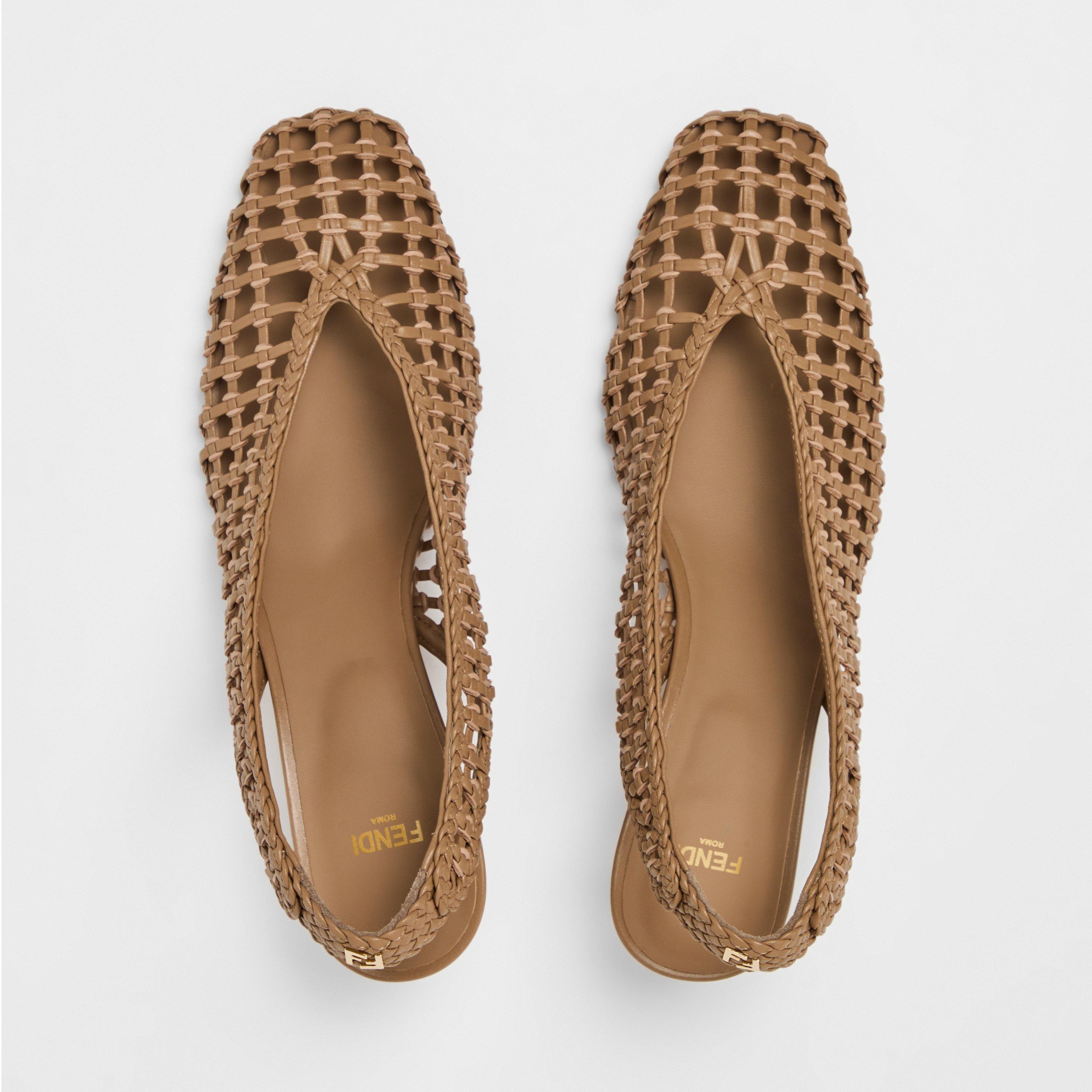 Camello/Pink - Fendi - 46mm Square Toe Woven Slingback Heels - 5