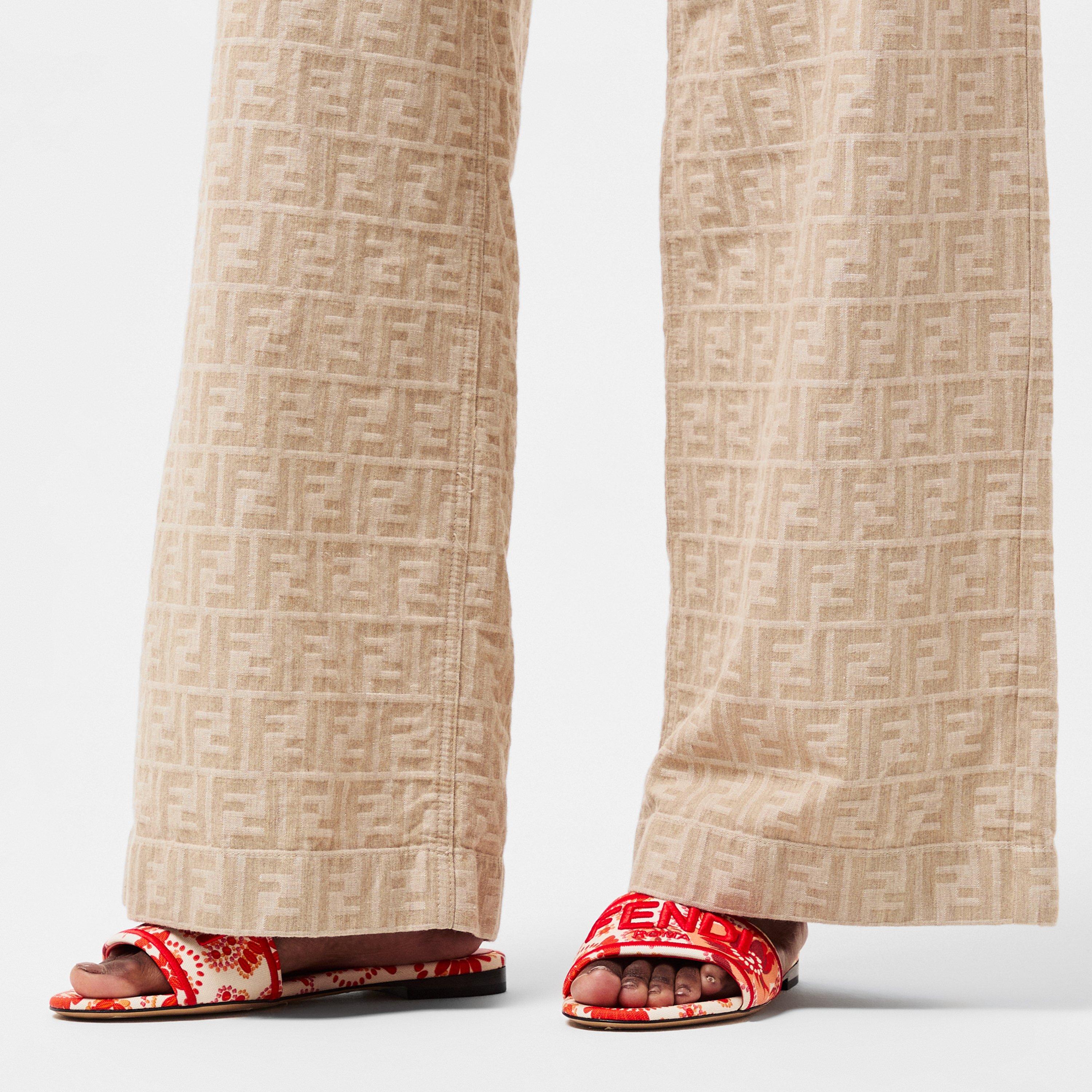 Camelia/Lava - Fendi - Women's Canvas Flat Sandals - 3