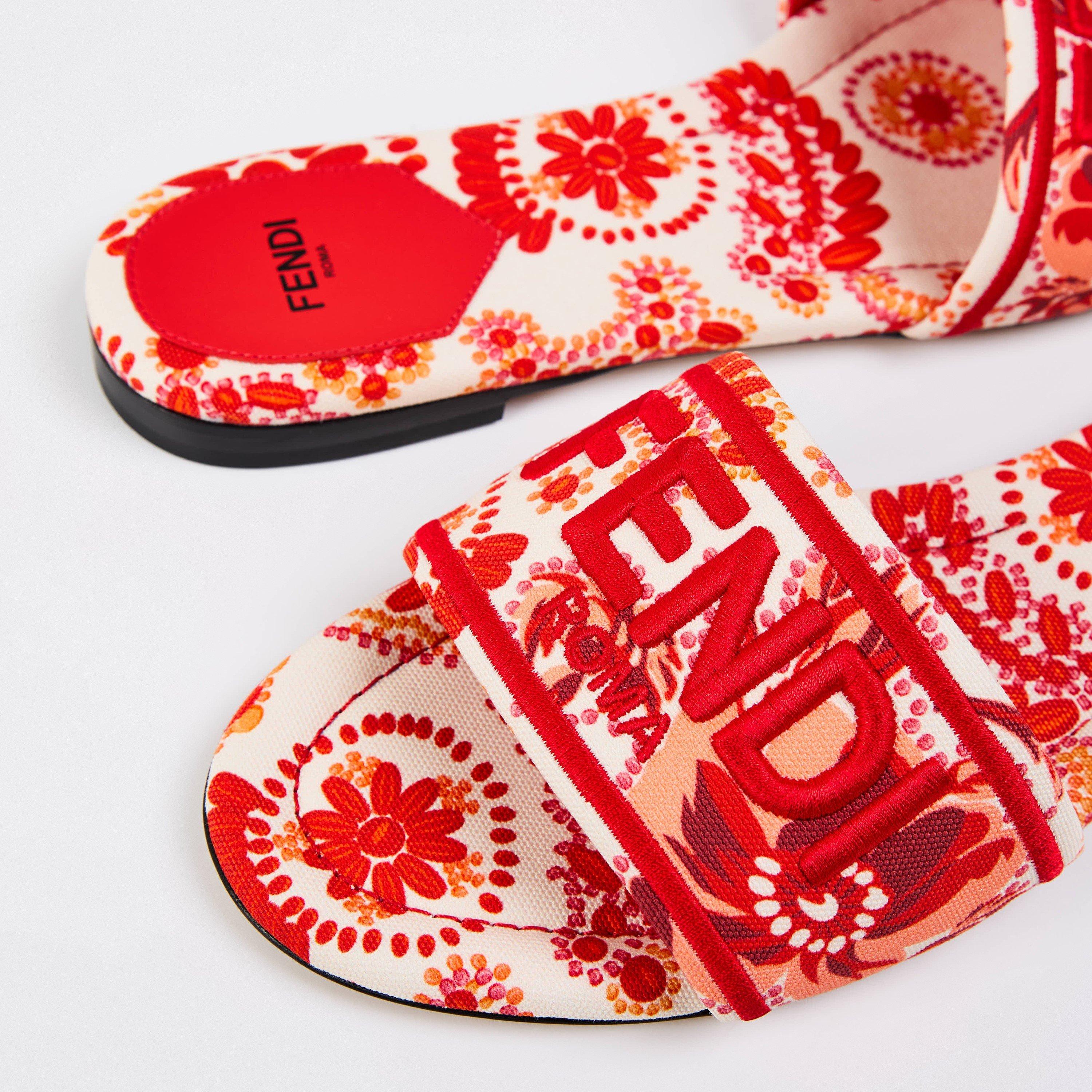 Camelia/Lava - Fendi - Women's Canvas Flat Sandals - 4