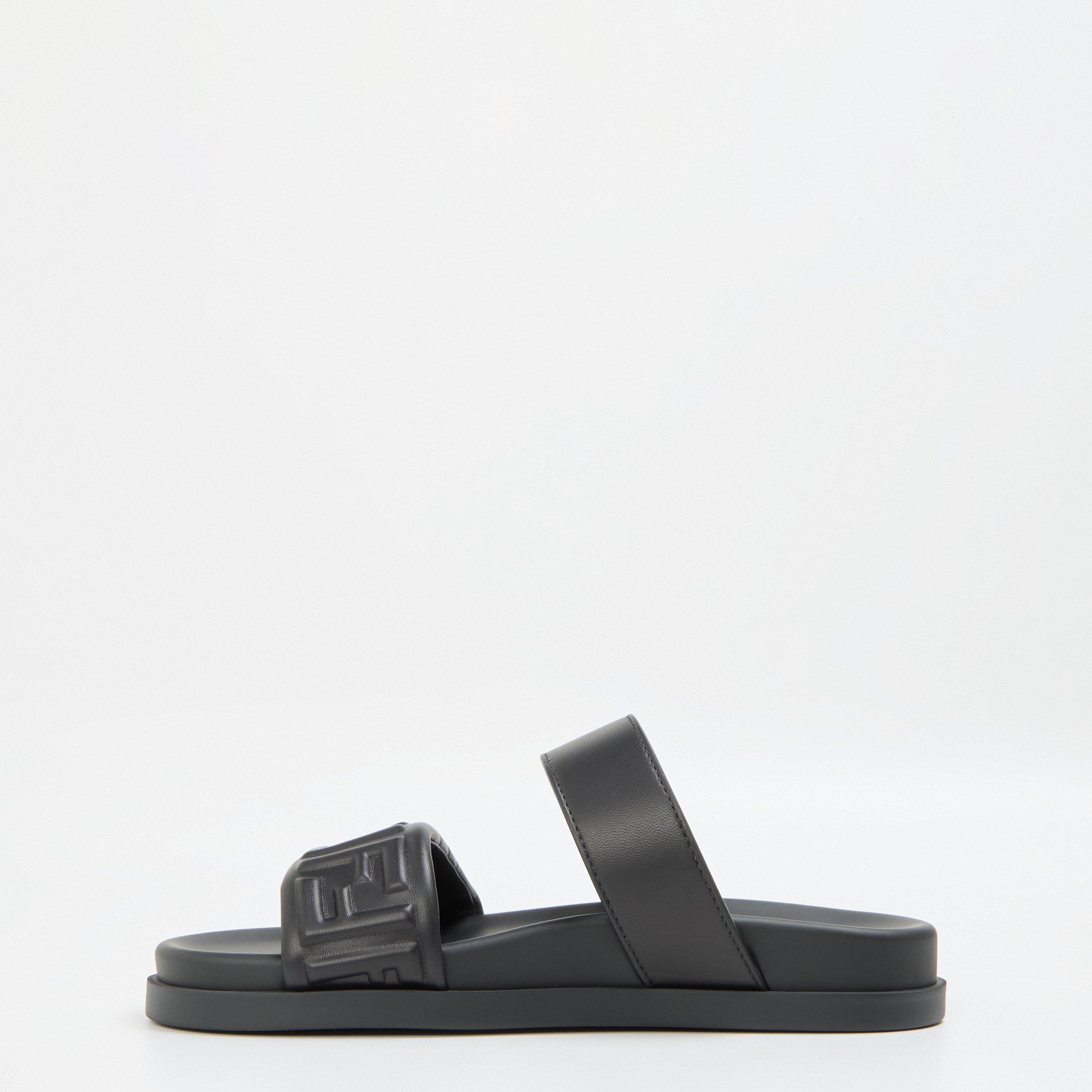 Nero - Fendi - Women's Double Strap Leather Flat Sandals - 2