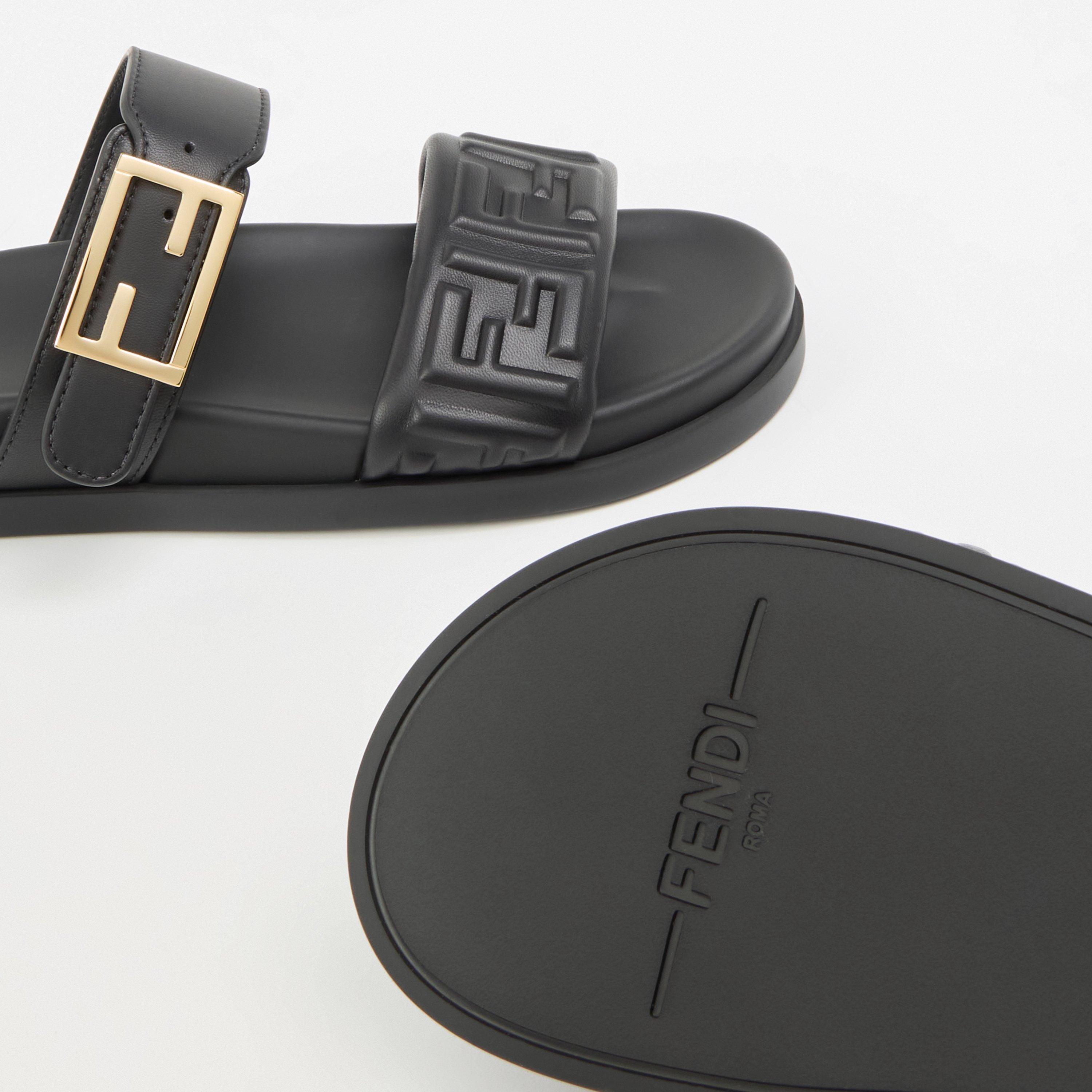 Nero - Fendi - Women's Double Strap Leather Flat Sandals - 3