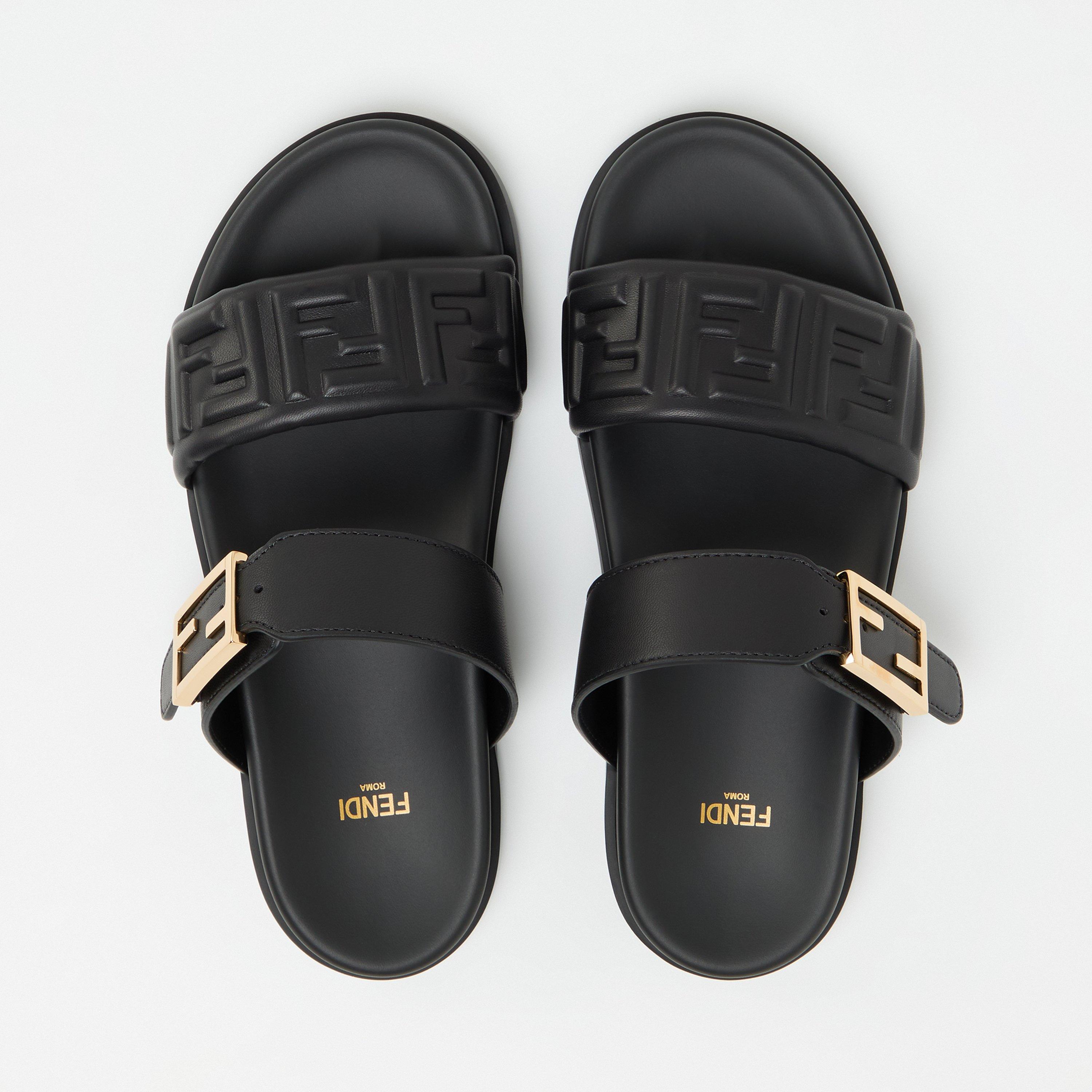 Nero - Fendi - Women's Double Strap Leather Flat Sandals - 4