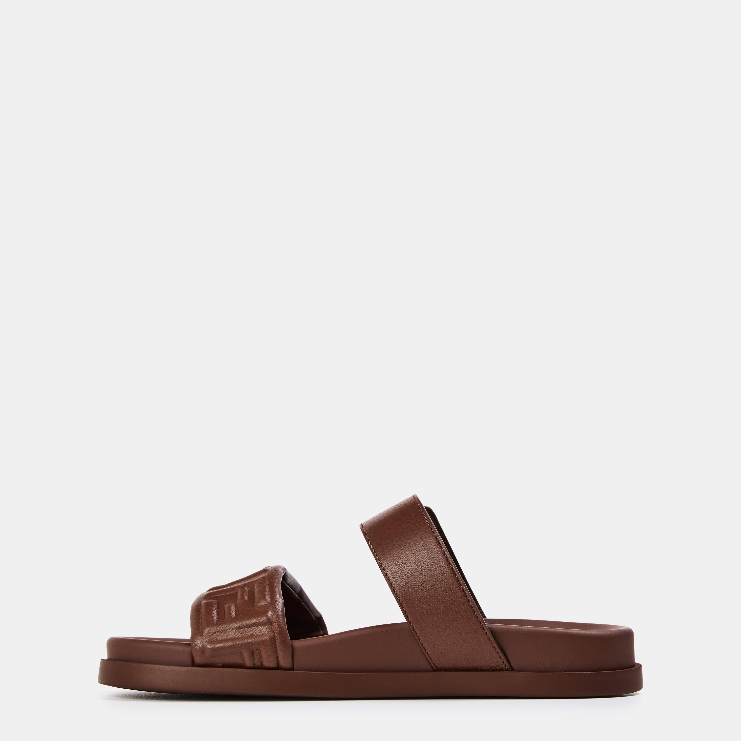 Brown - Fendi - Women's Double Strap Leather Flat Sandals - 2