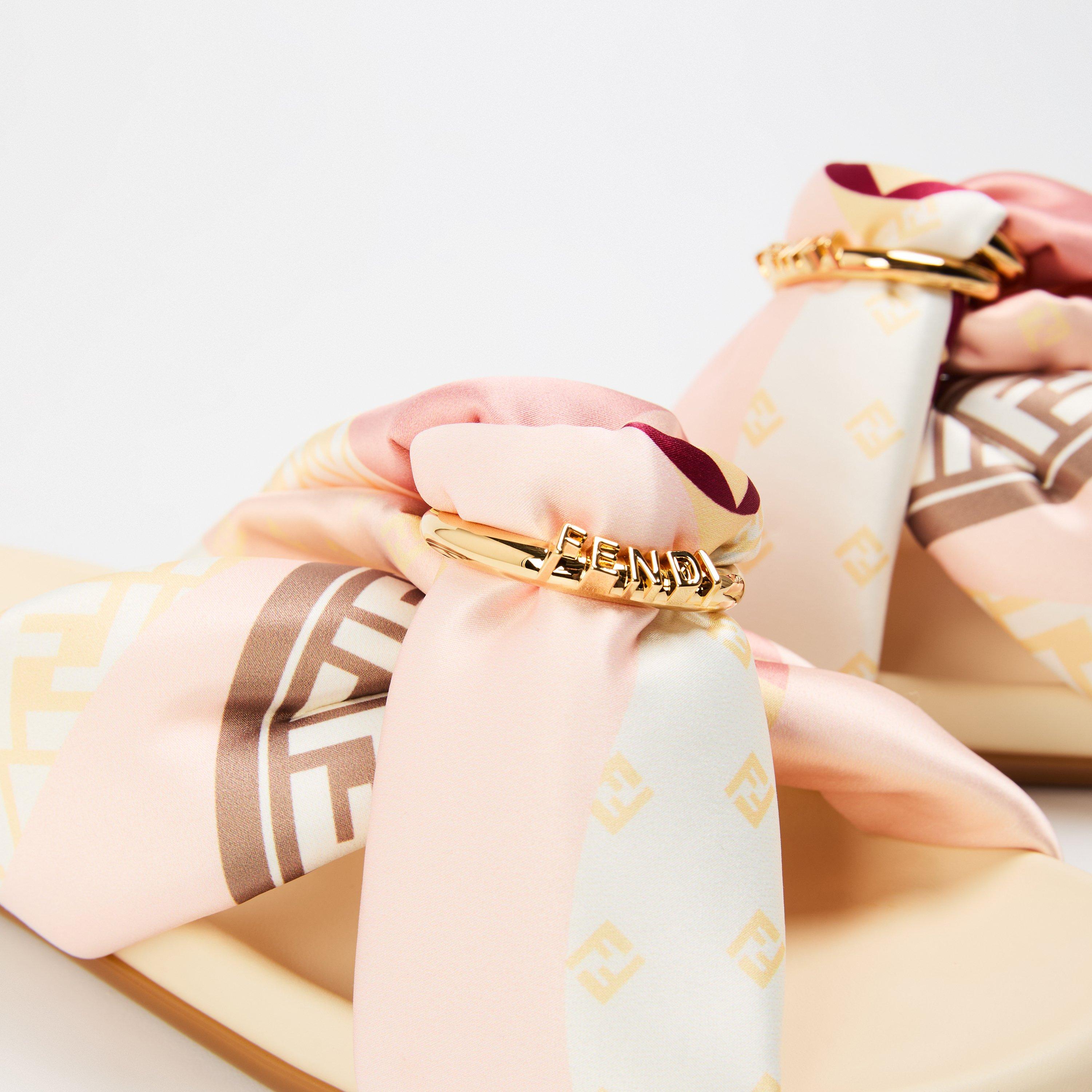 Lava/Lght Rose - Fendi - Women's Scarf Print Flat Sandals - 4