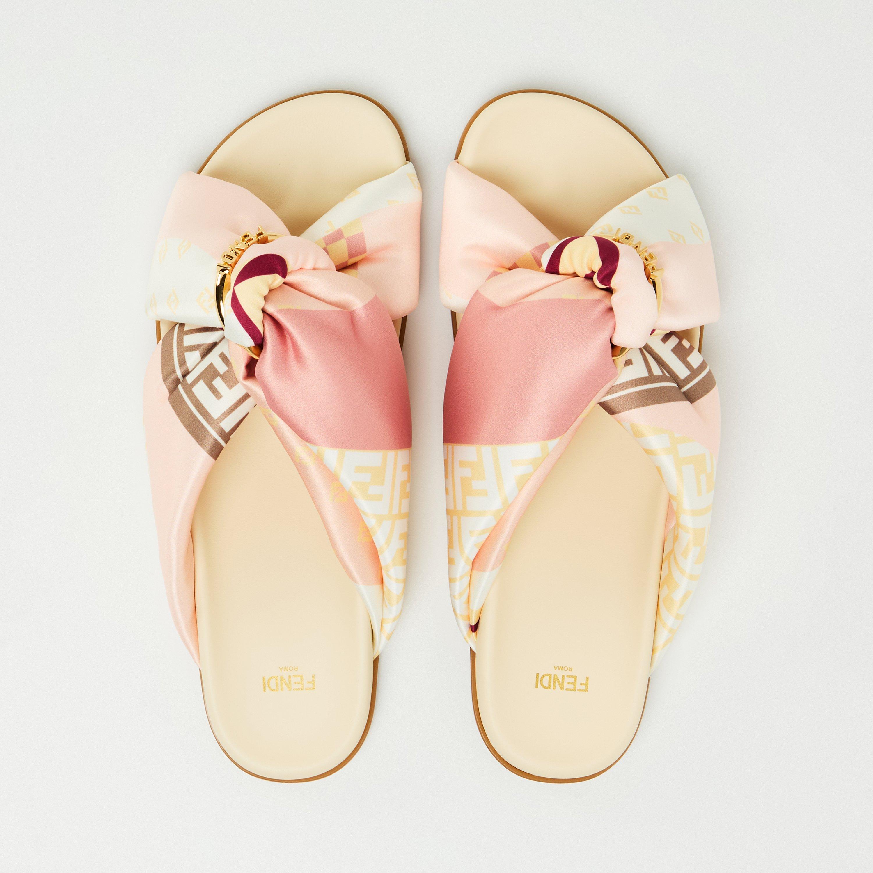 Lava/Lght Rose - Fendi - Women's Scarf Print Flat Sandals - 5