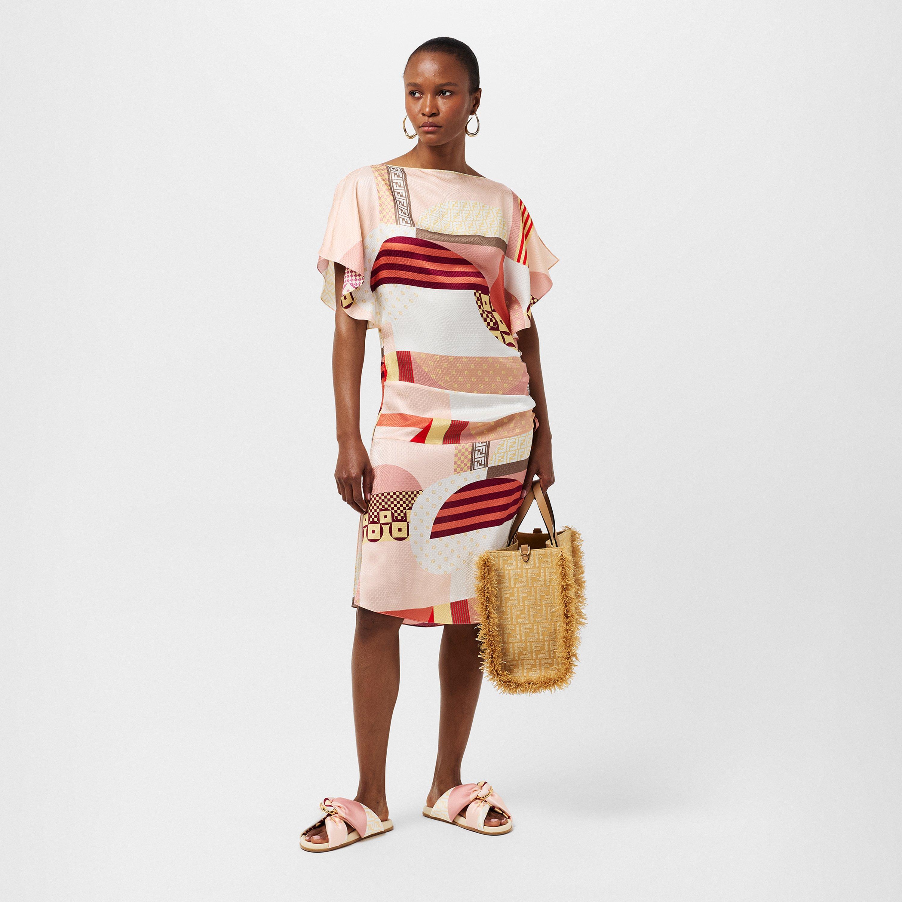 Lava/Lght Rose - Fendi - Women's Scarf Print Flat Sandals - 6