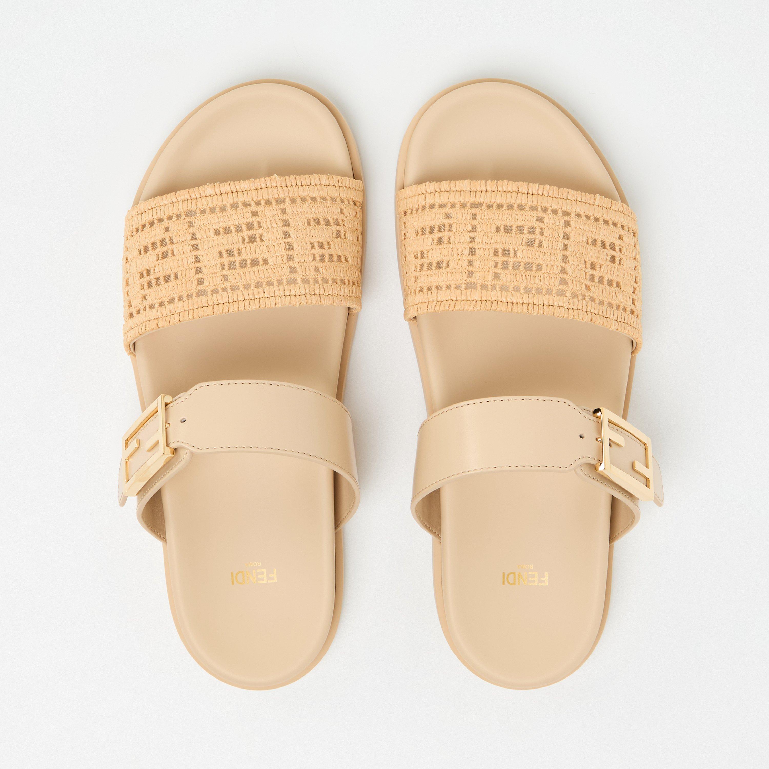 Nudo Rafia - Fendi - Women's Raffia Double Strap Flat Sandals - 5