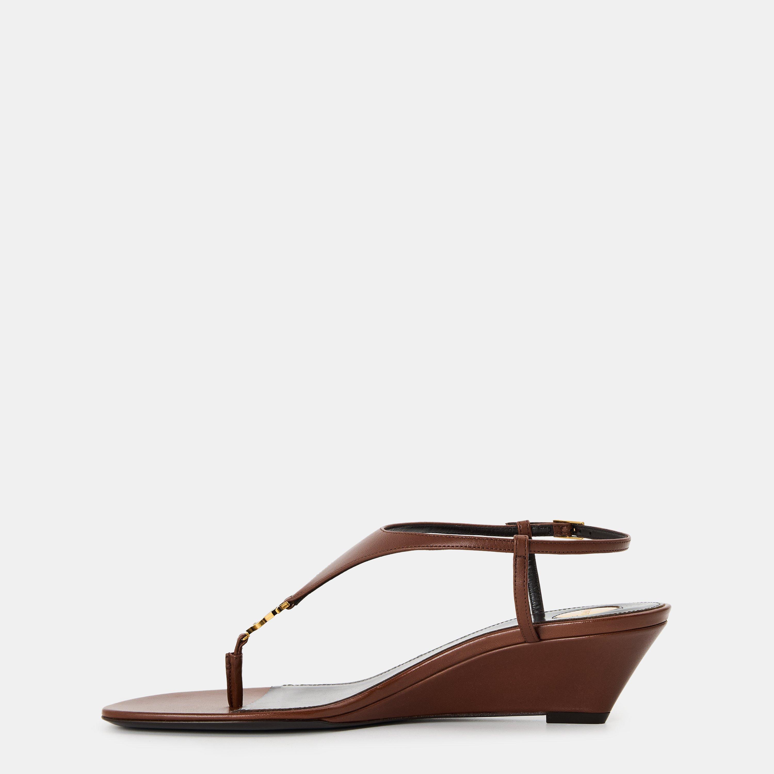 Aesthetic Brown - Saint Laurent - Cassandra Wedge Sandals - 2