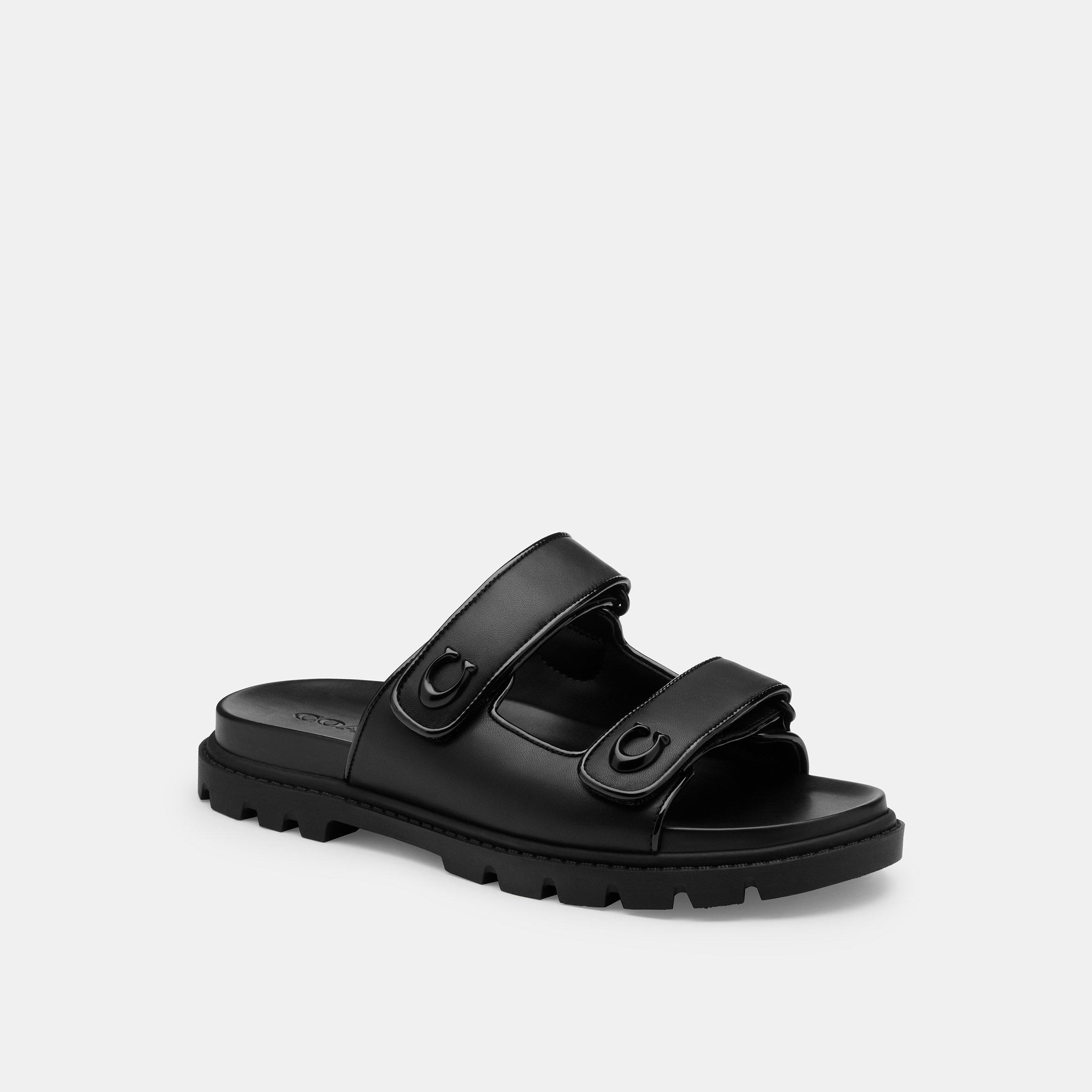 Black - Coach - Women's Double Band Flat Sandals - 1