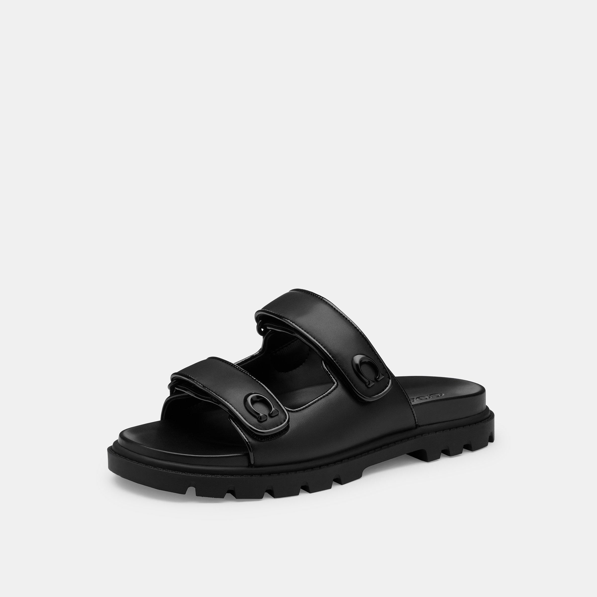 Black - Coach - Women's Double Band Flat Sandals - 2