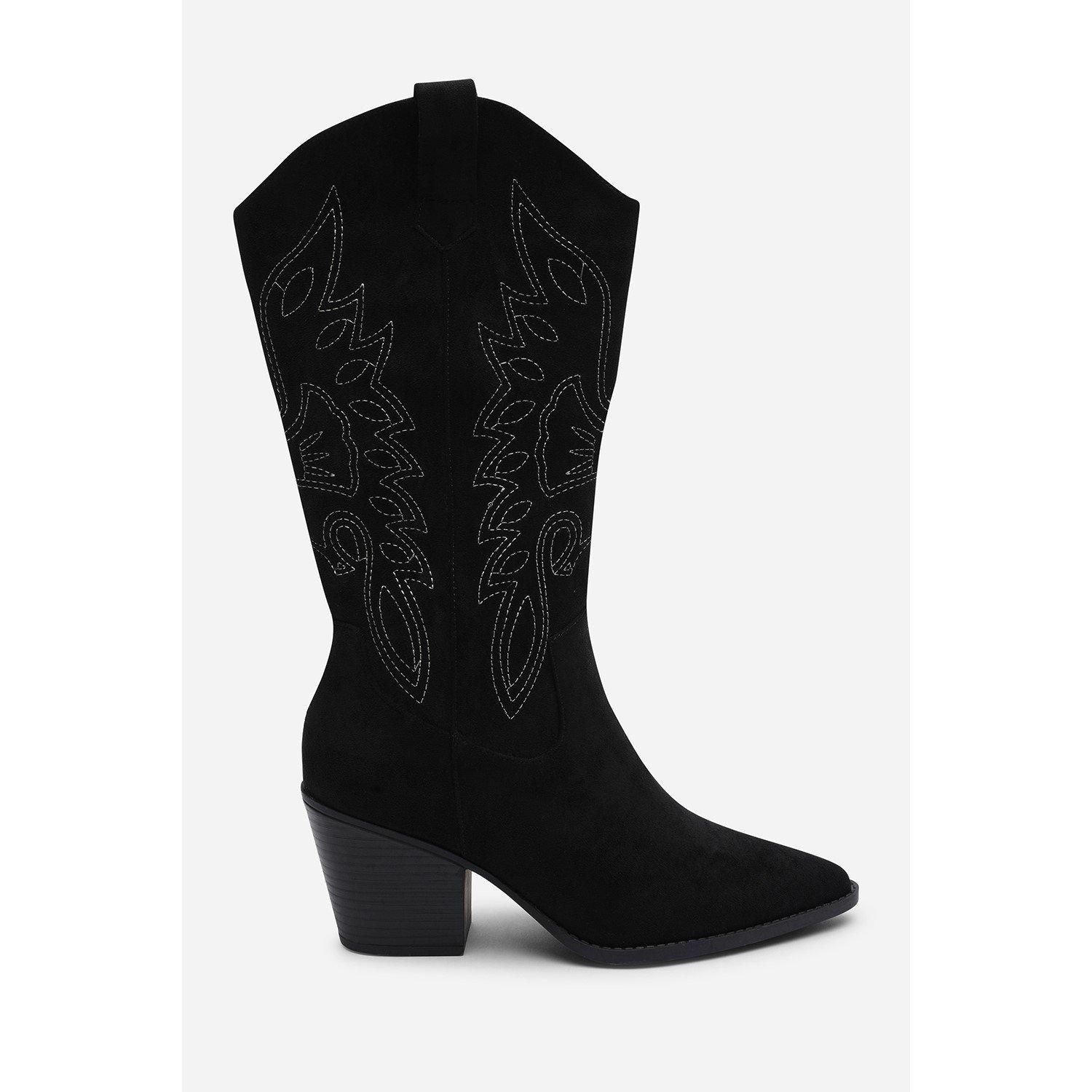 Black Suede - Wheres That From - Where’s Calf Cowboy Boots Block Heel Western Embroidered - 2