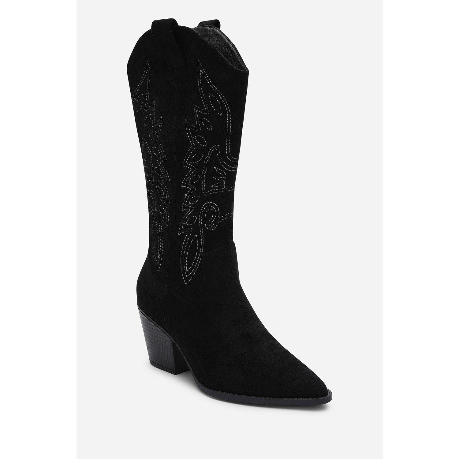 Black Suede - Wheres That From - Where’s Calf Cowboy Boots Block Heel Western Embroidered - 3