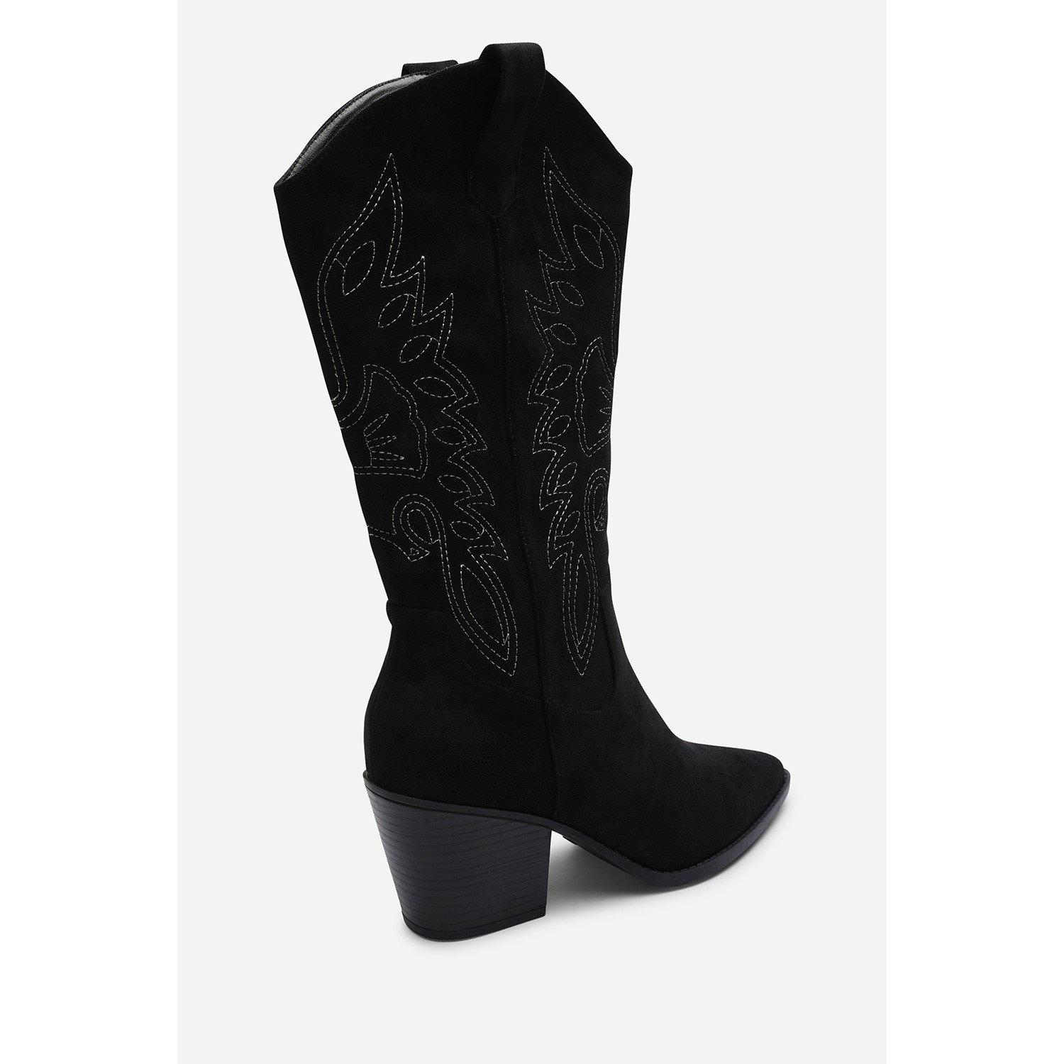 Black Suede - Wheres That From - Where’s Calf Cowboy Boots Block Heel Western Embroidered - 5