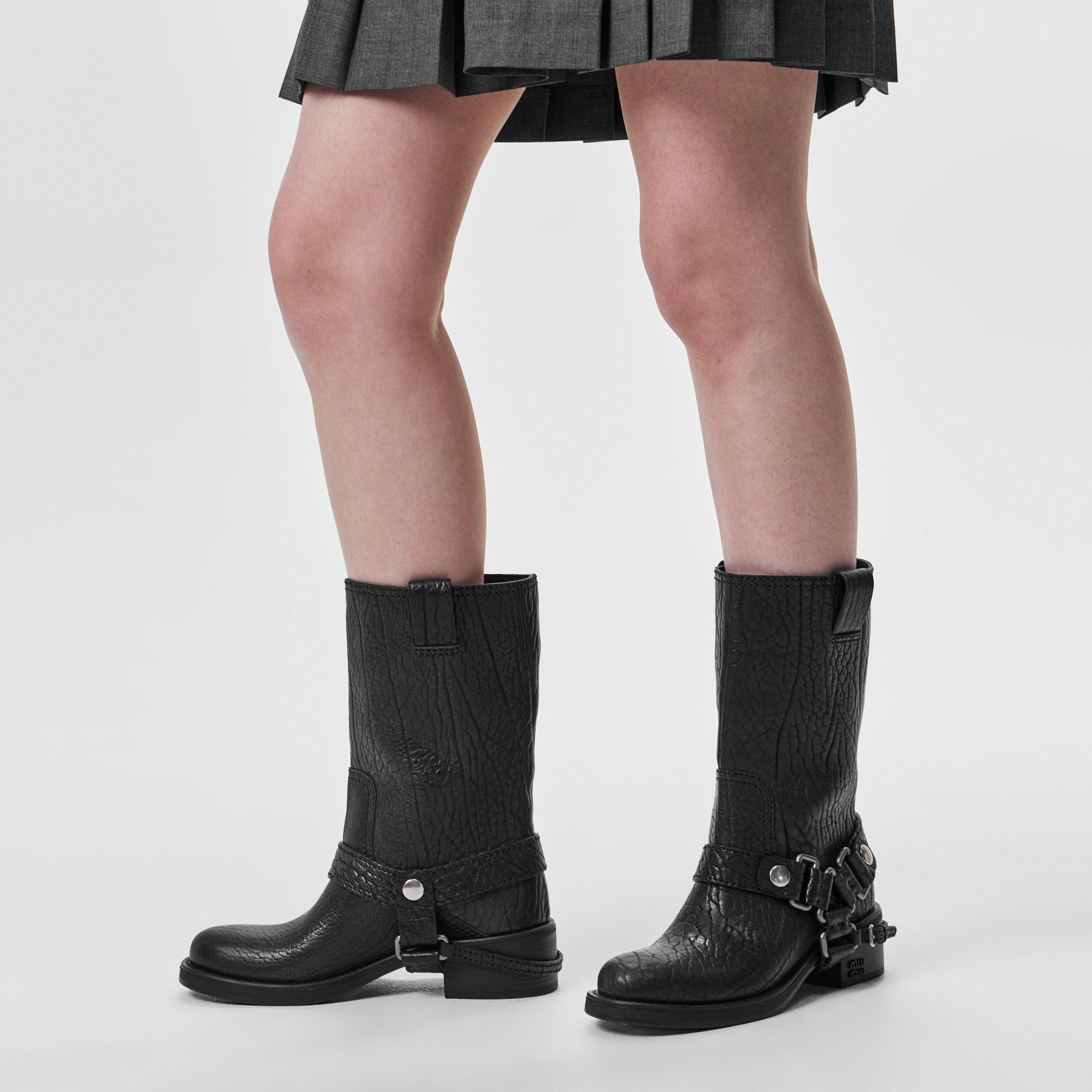 Nero - Miu Miu - Leather Biker Boots - 3