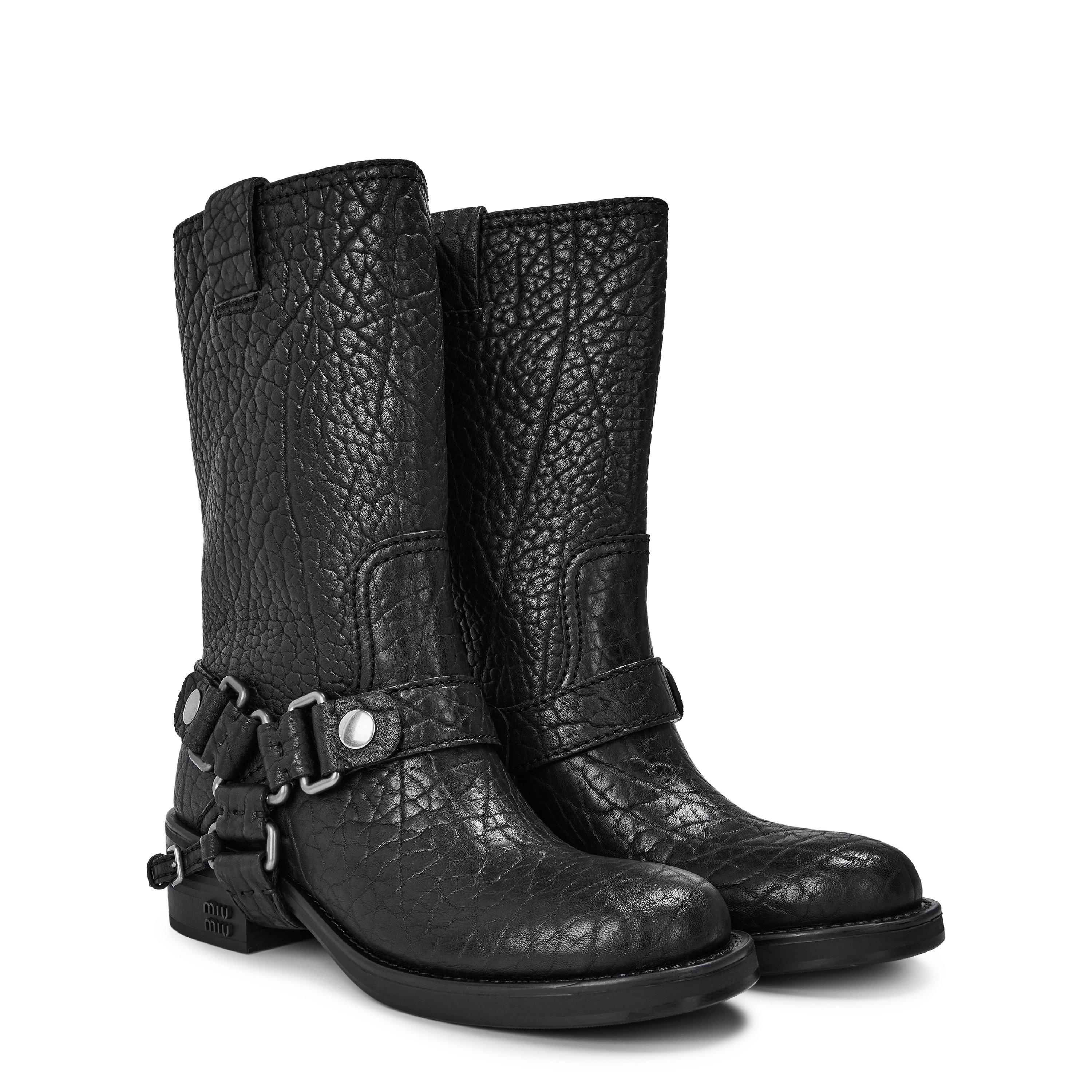 Nero - Miu Miu - Leather Biker Boots - 4