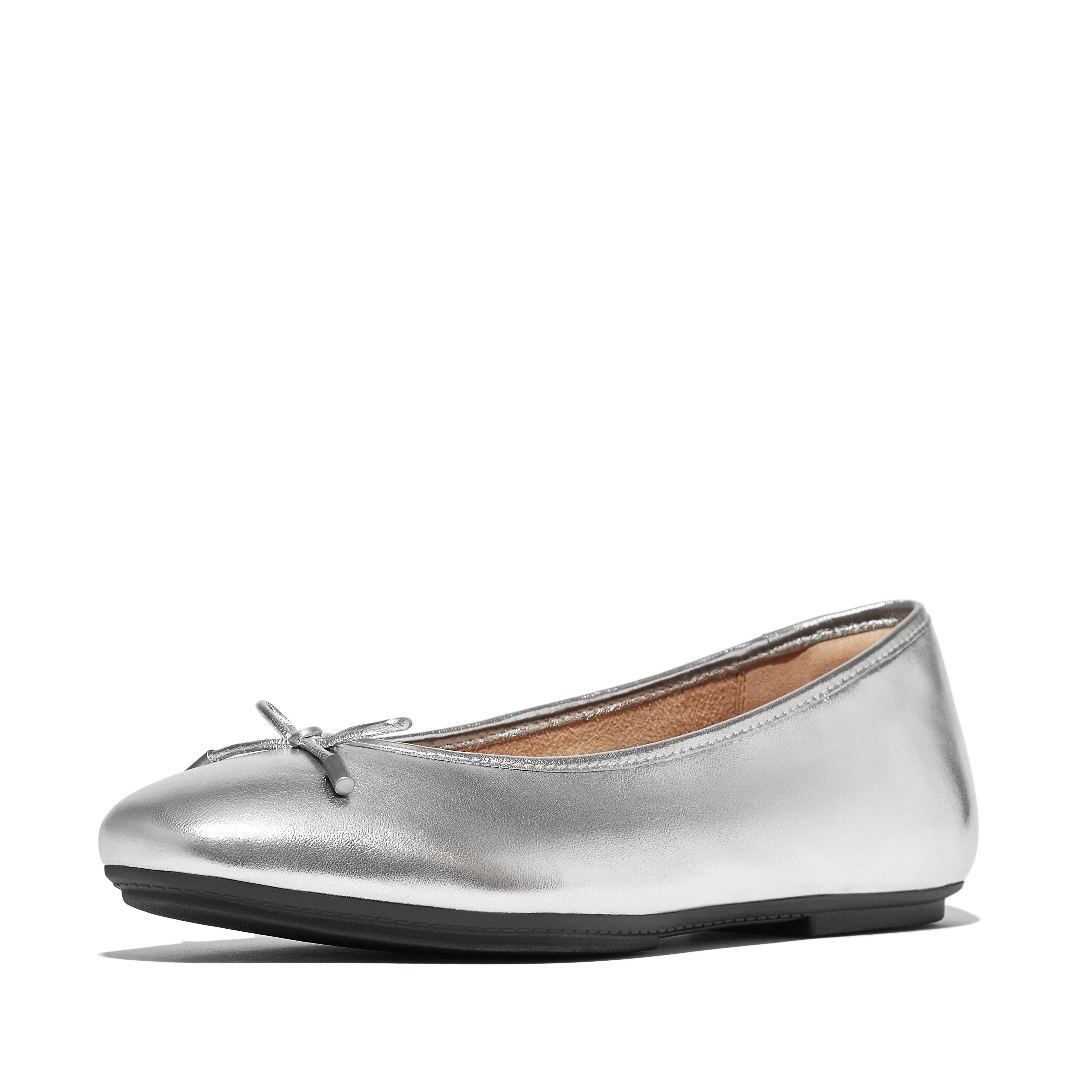 Silver - Fitflop - Women's Bow Metallic Ballet Pumps - 2