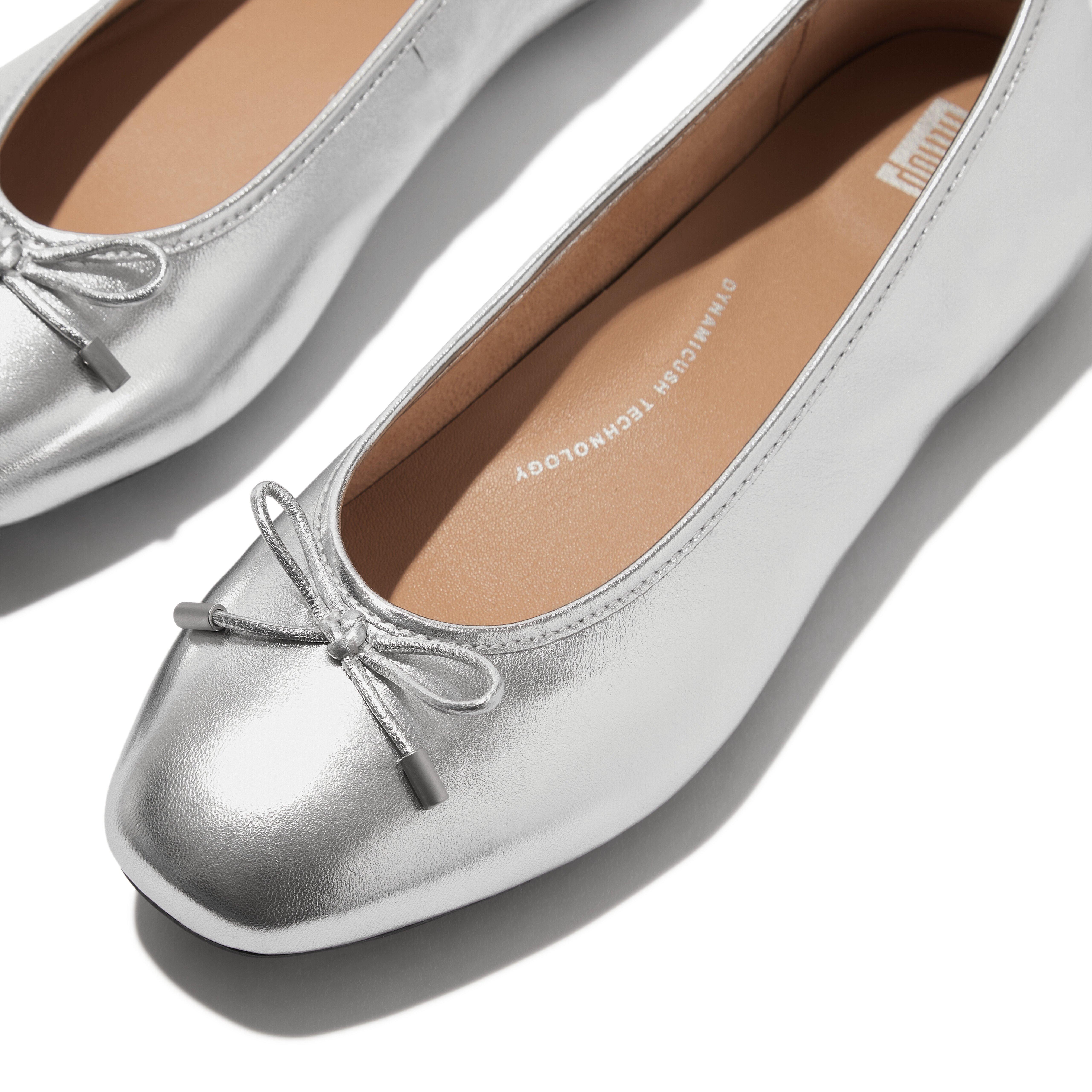 Silver - Fitflop - Women's Bow Metallic Ballet Pumps - 4