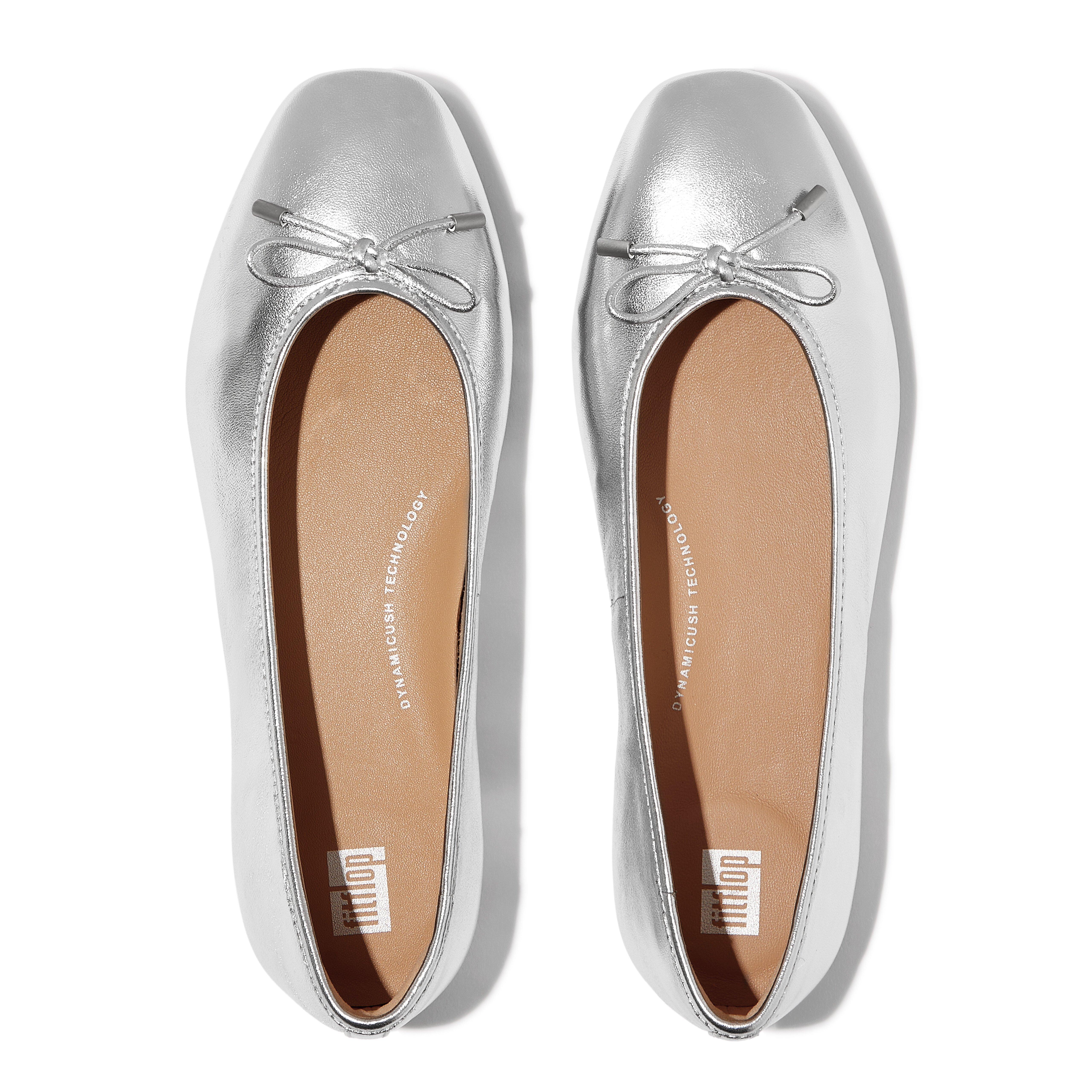Silver - Fitflop - Women's Bow Metallic Ballet Pumps - 5