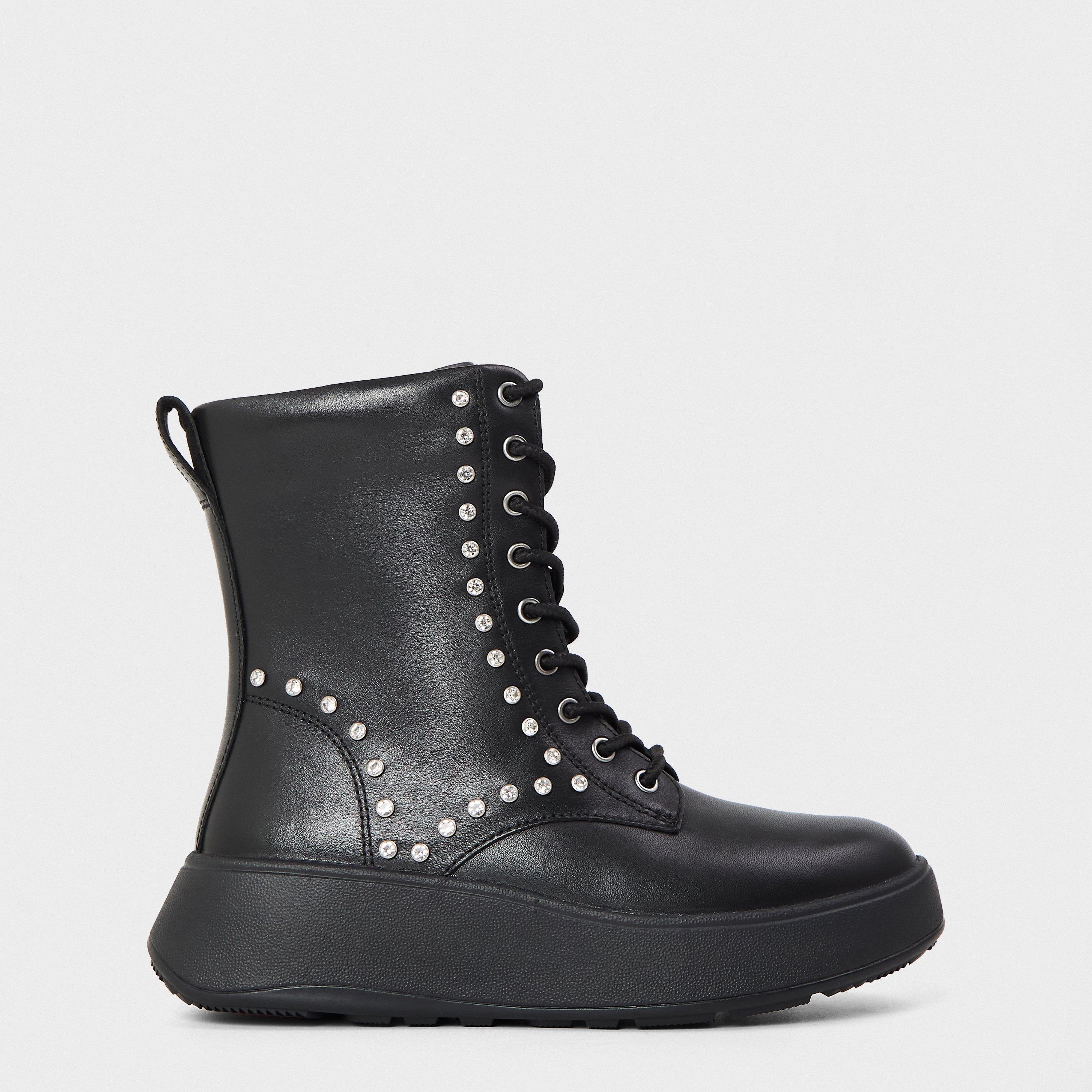 Black - FitFlop - Women's Gem Trim Biker Boots - 1