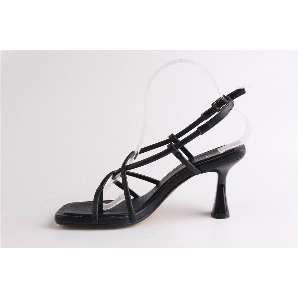 Schwarzes PU - Chic - Square Toe Kitten Heeled Sandal - 3