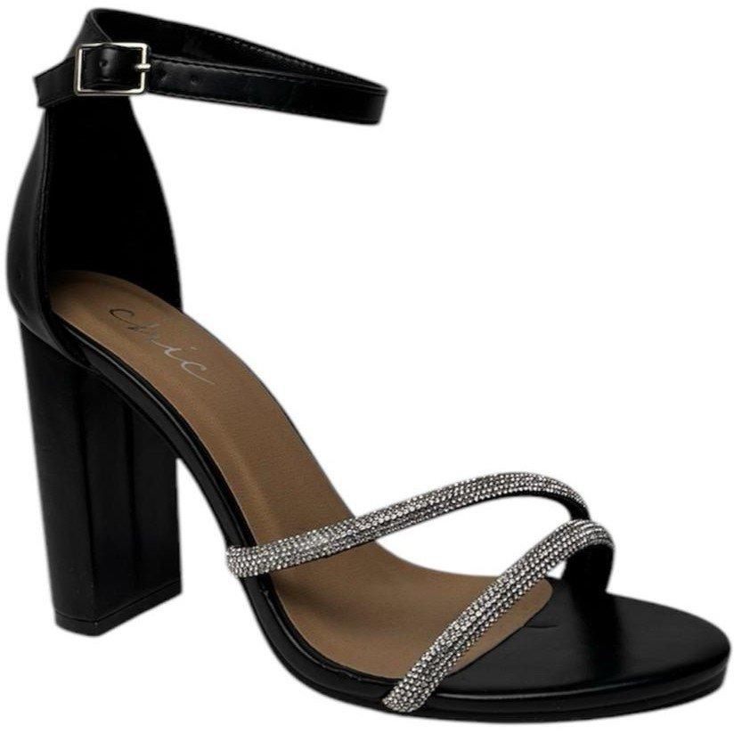 Chic Glitter Strap Block Heeled Sandal