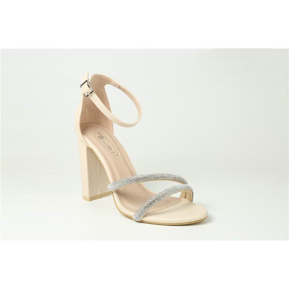 Cream Pu - Chic - Women's Glitter Strap Block Heeled Sandal - 2