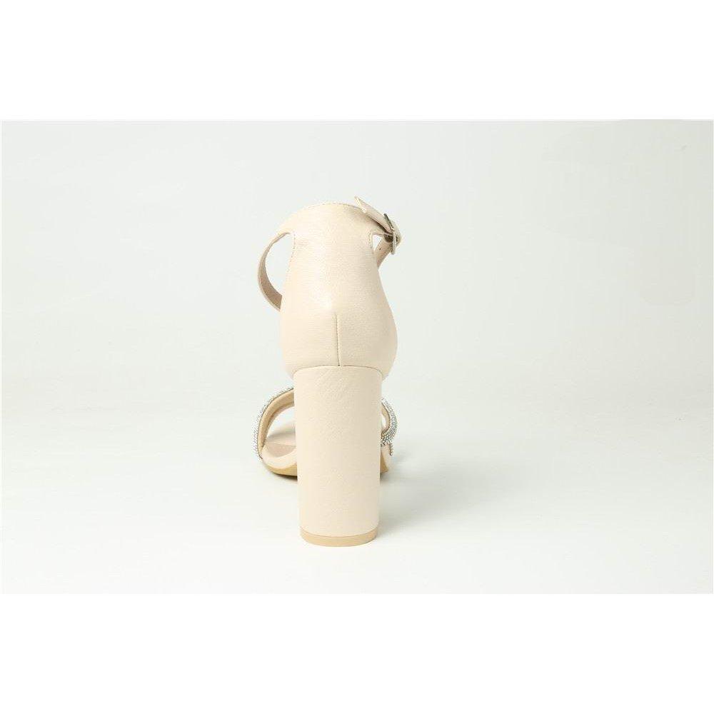 Cream Pu - Chic - Women's Glitter Strap Block Heeled Sandal - 4