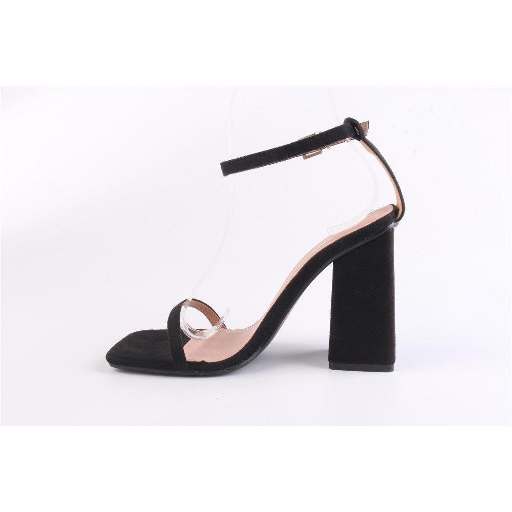 Sort ruskind - Chic - Open Toe Block Heeled Sandal - 2