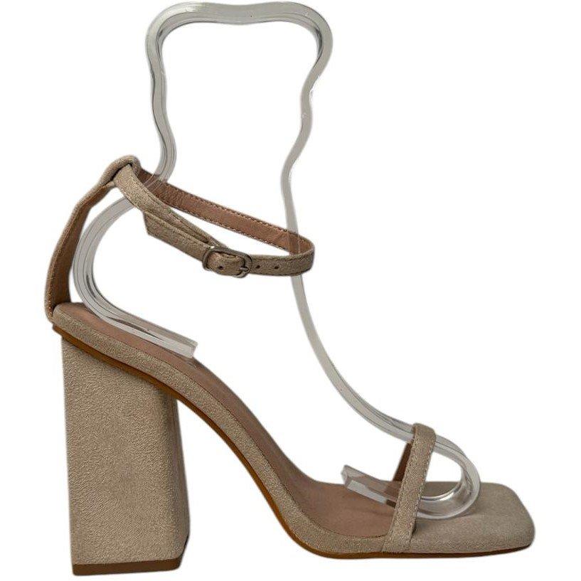 Chic Women's Open Toe Block Heeled Sandal - Cream Suede - 6 (39)