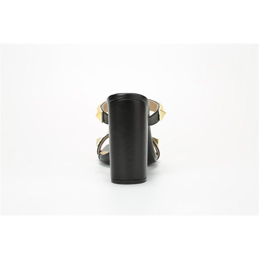 Black PU - Chic - Studded Strap Block Heeled Sandal - 3