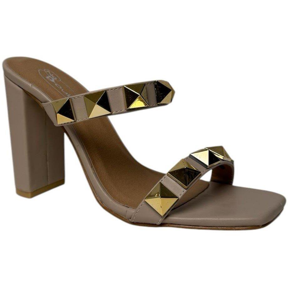 Nude PU - Chic - Studded Strap Block Heeled Sandal - 2