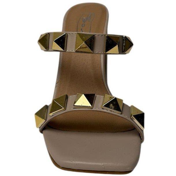 Nude PU - Chic - Studded Strap Block Heeled Sandal - 3