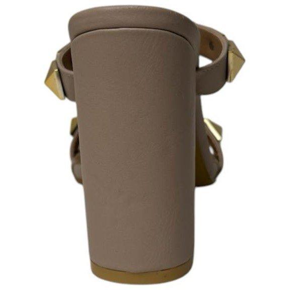 Nude PU - Chic - Studded Strap Block Heeled Sandal - 4