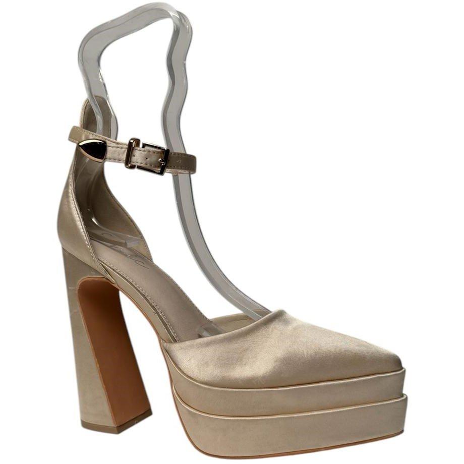 Champagne Satin - Chic - Women's Pointed Toe Block Heel Platform Heeled Sandal - 2