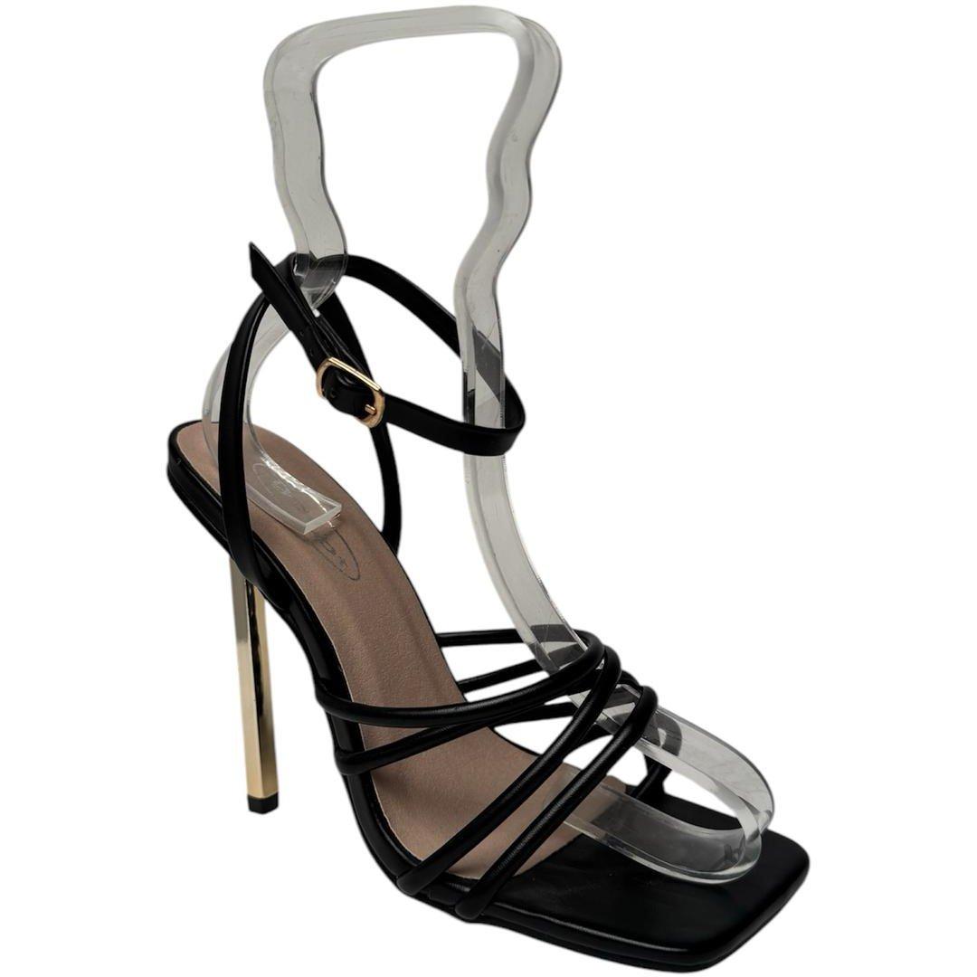 Black Pu - Chic - Cross Strap Flat Sandal - 2