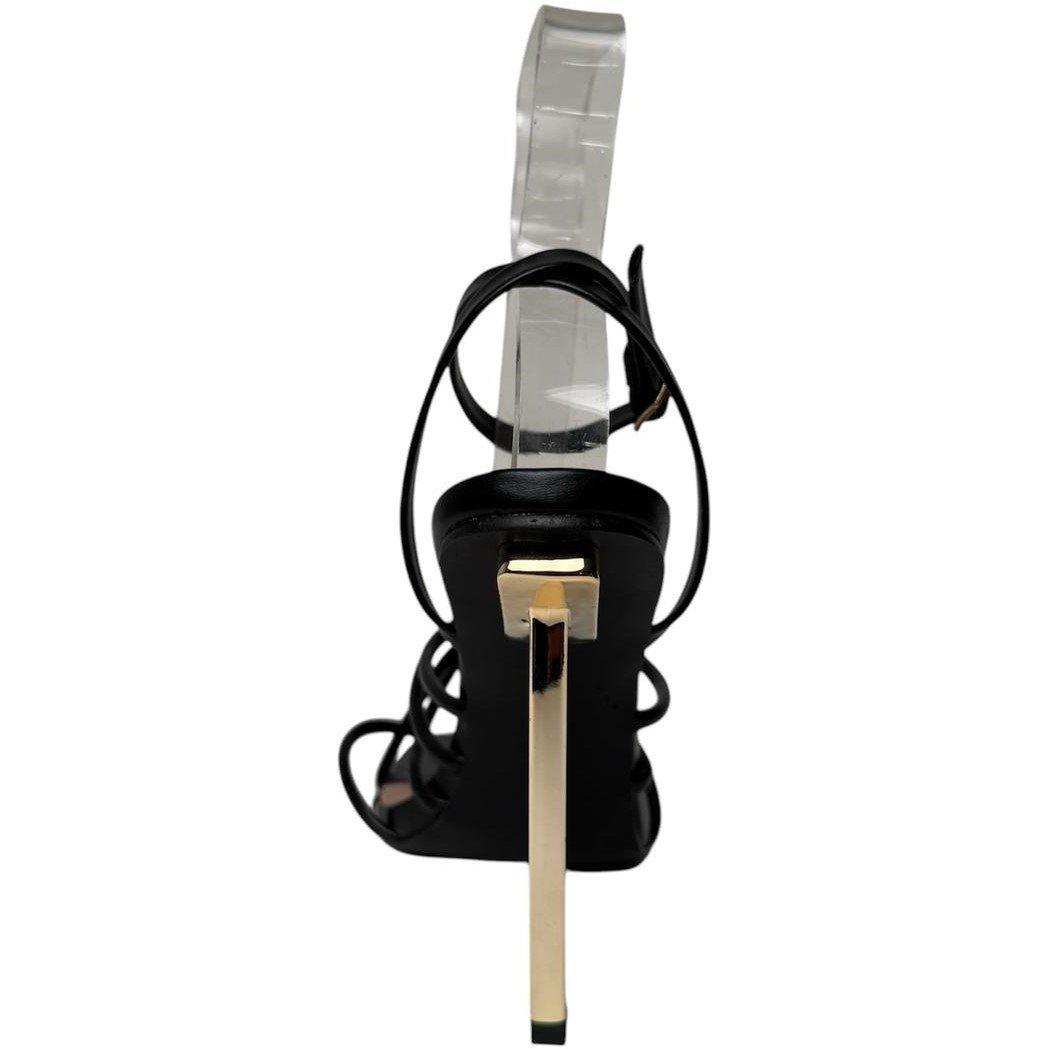 Black Pu - Chic - Cross Strap Flat Sandal - 3