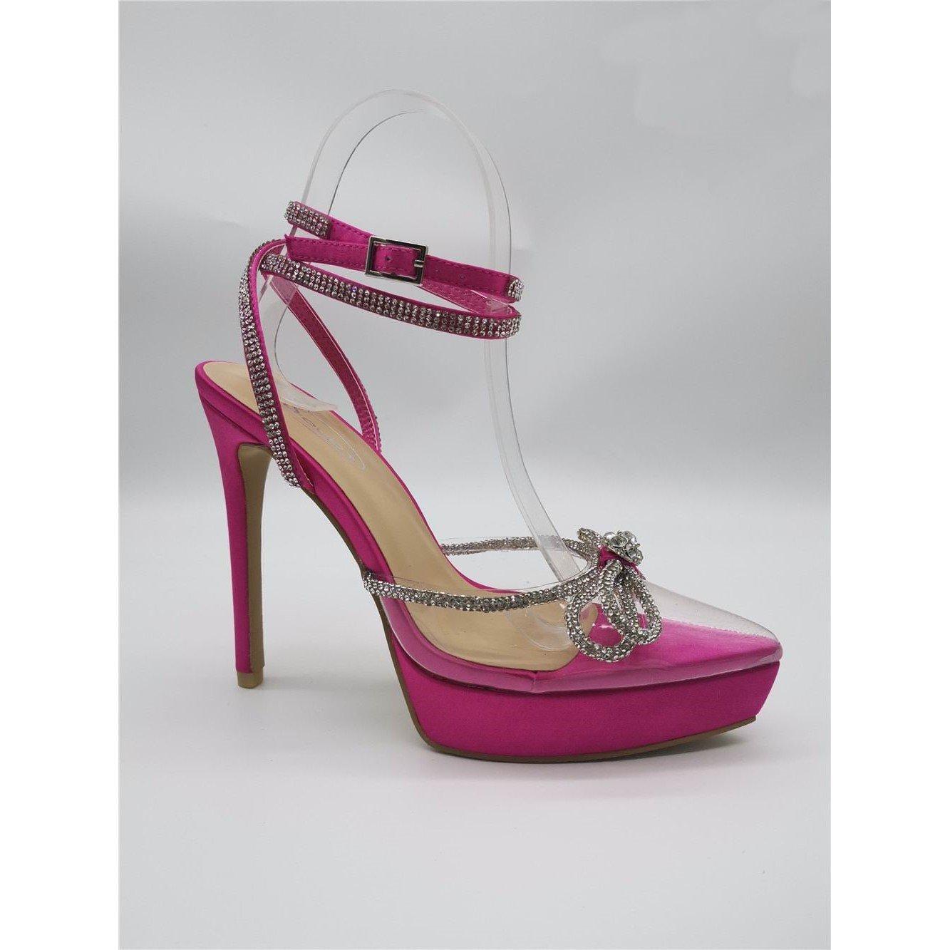 Fuchsia Satin - Chic - Diamante Platform Heeled Sandal - 2