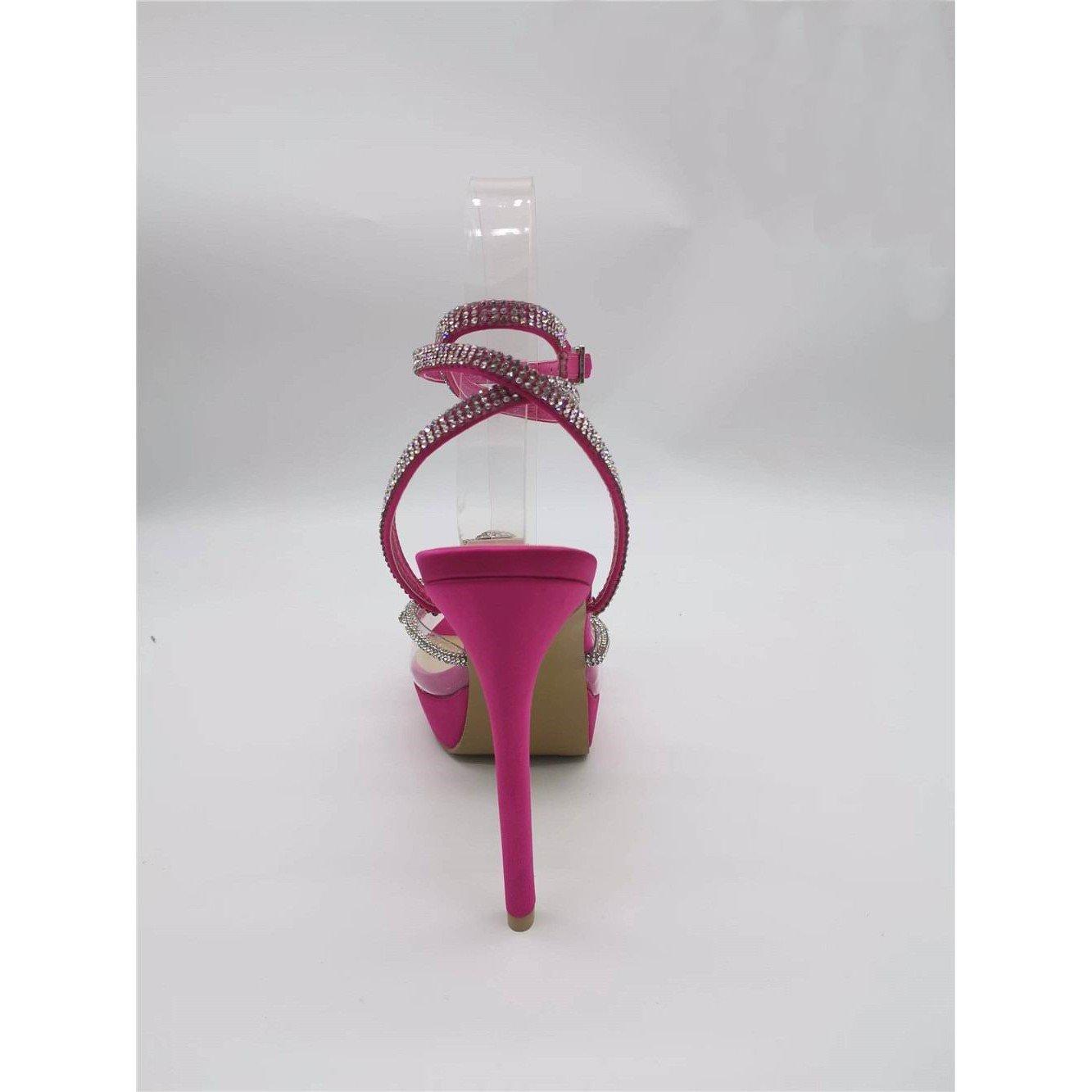 Fuchsia Satin - Chic - Diamante Platform Heeled Sandal - 4