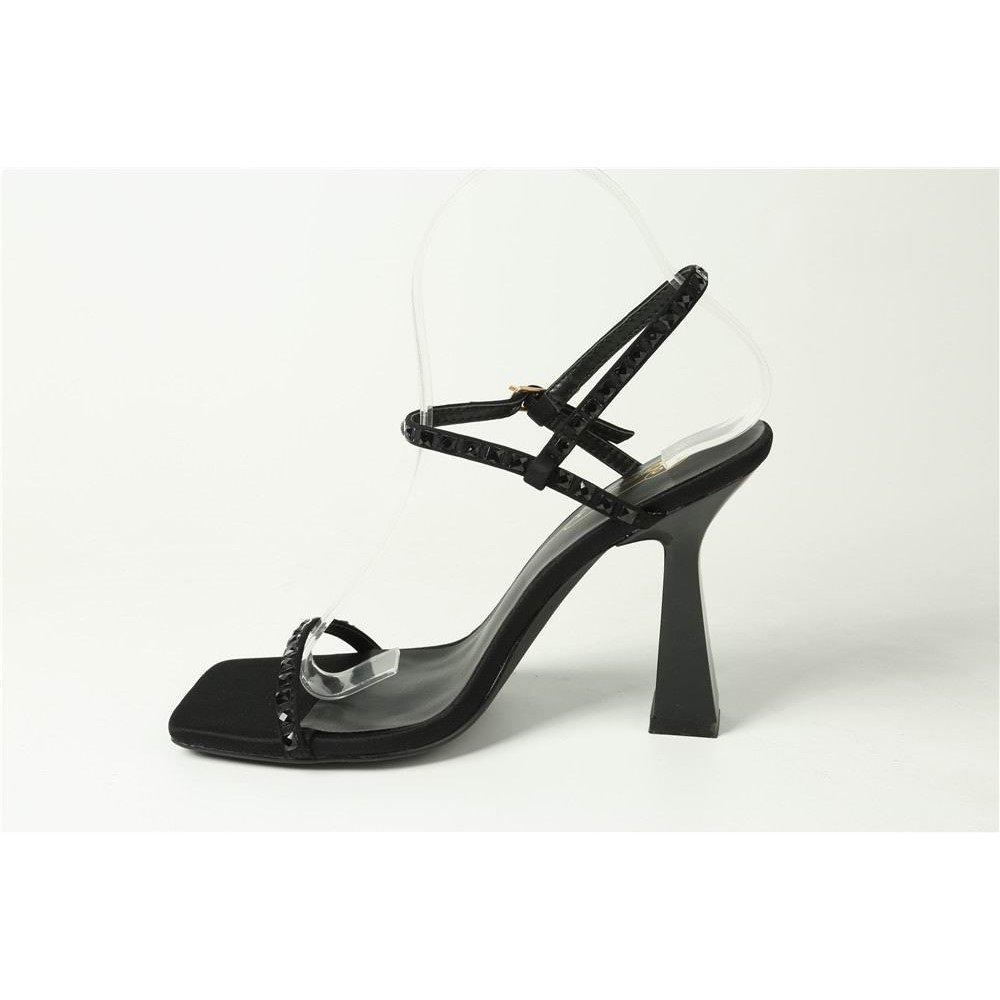 Black Satin - Chic - Strappy Ankle Strap Flat Sandal - 3