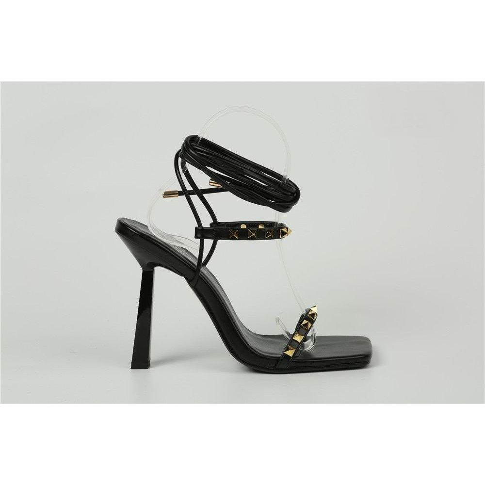 Black Pu - Retro - Women's Strappy Square Toe Flat Sandal - 1
