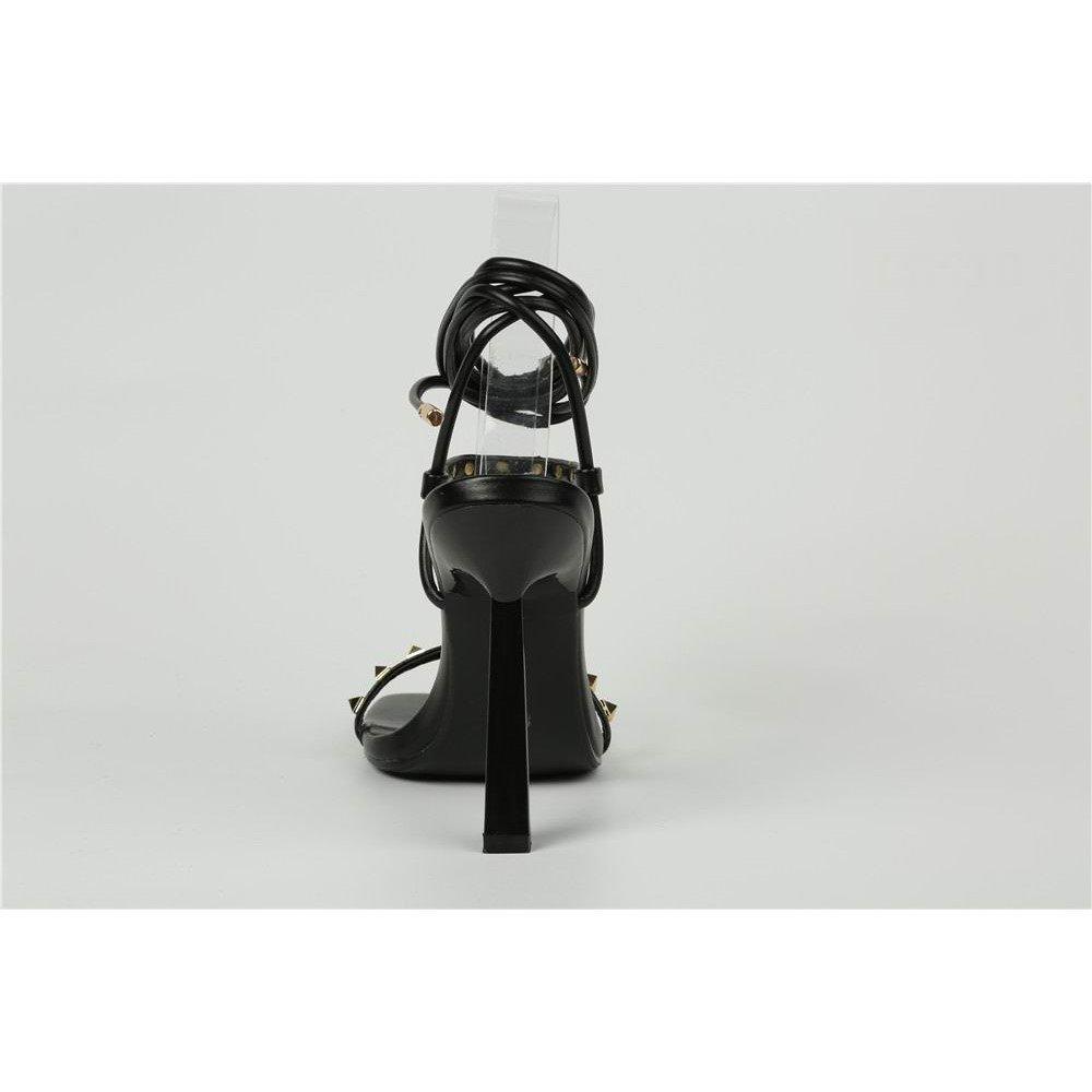 Zwart PU - Retro - Strappy Square Toe Flat Sandal - 4