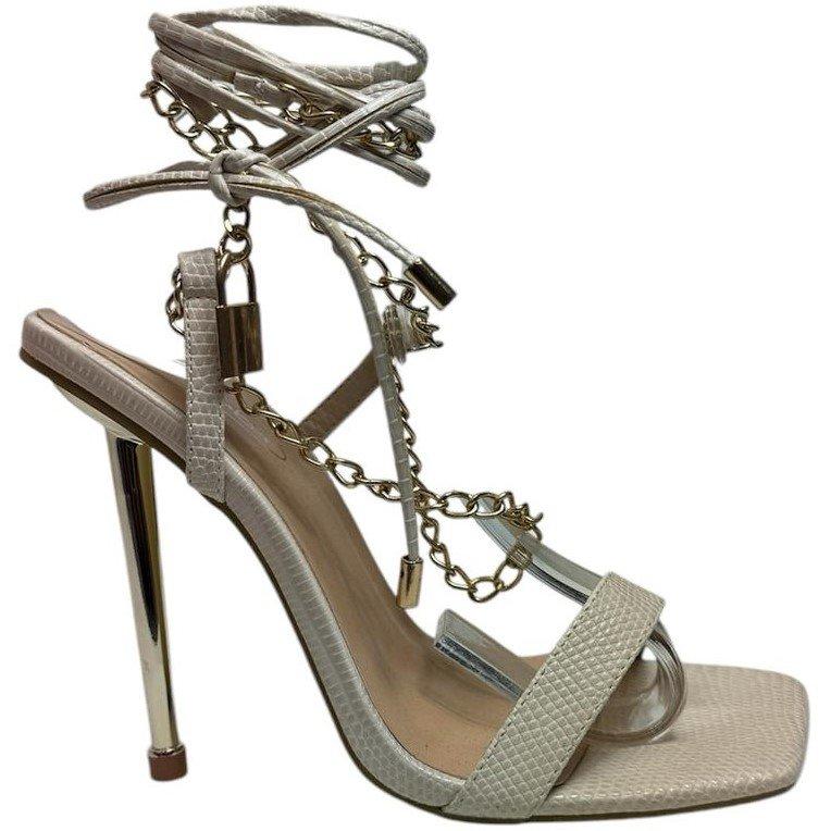 Cream Lizard - No Doubt - Women's Square Toe Chain Detail Flat Sandal - 2