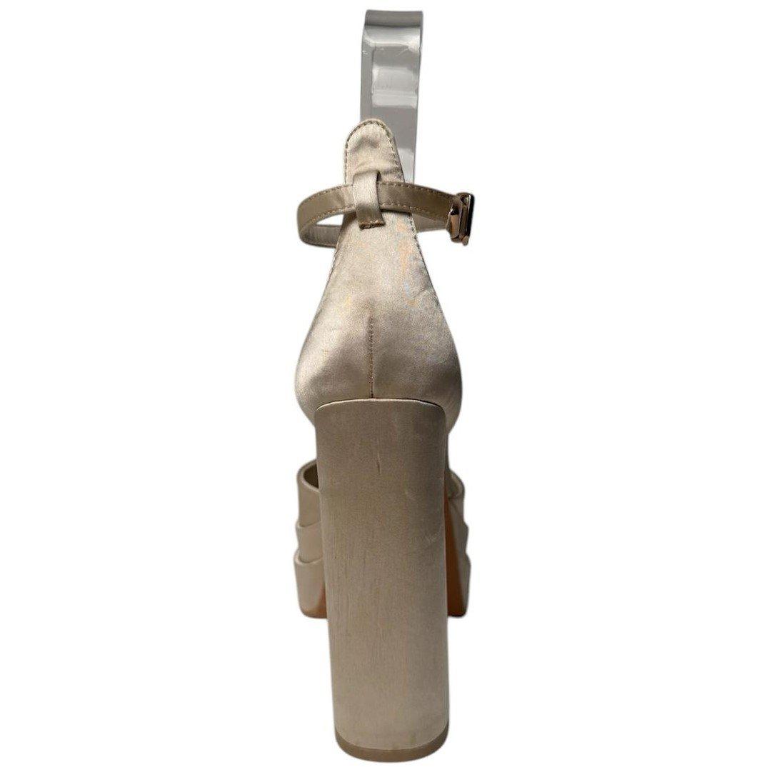 Champagne Satin - Chic - Closed-Toe Platform Heeled Sandal - 3