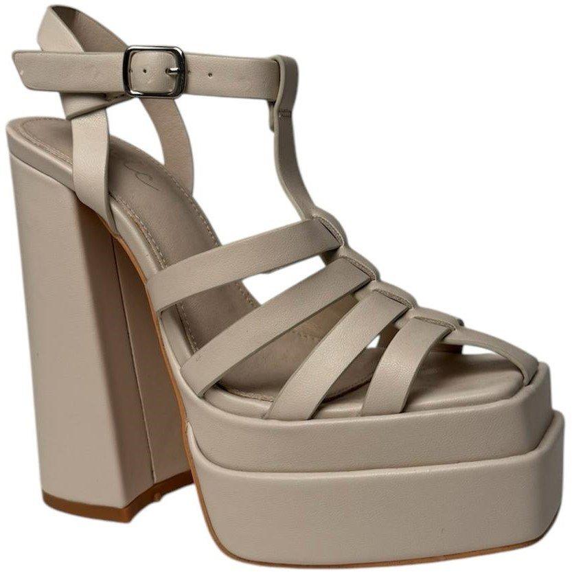 Cream Pu - Chic - Strappy Gladiator Flat Sandal - 2
