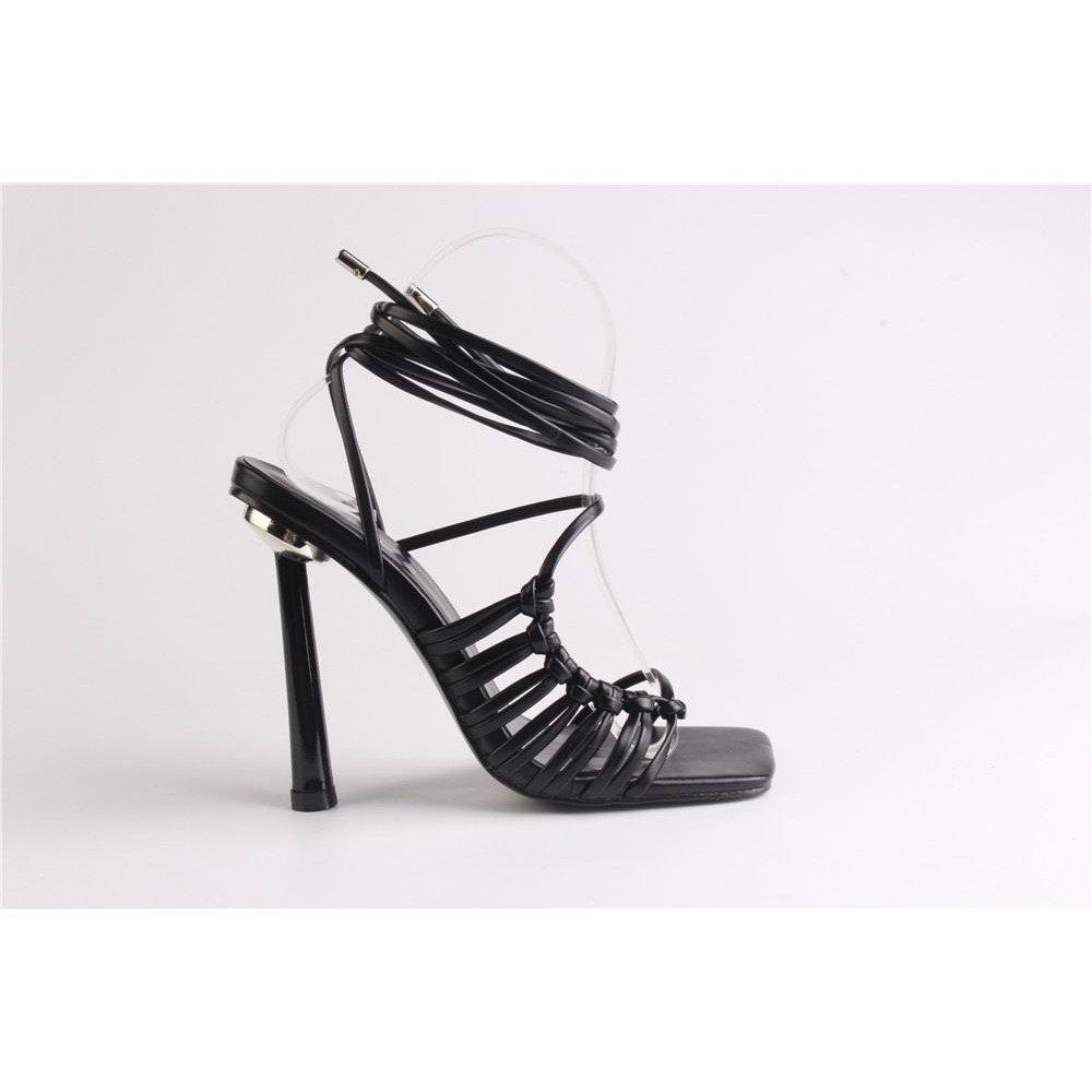 Sort PU - Chic - Women's Strappy Tie-Up Flat Sandal - 1