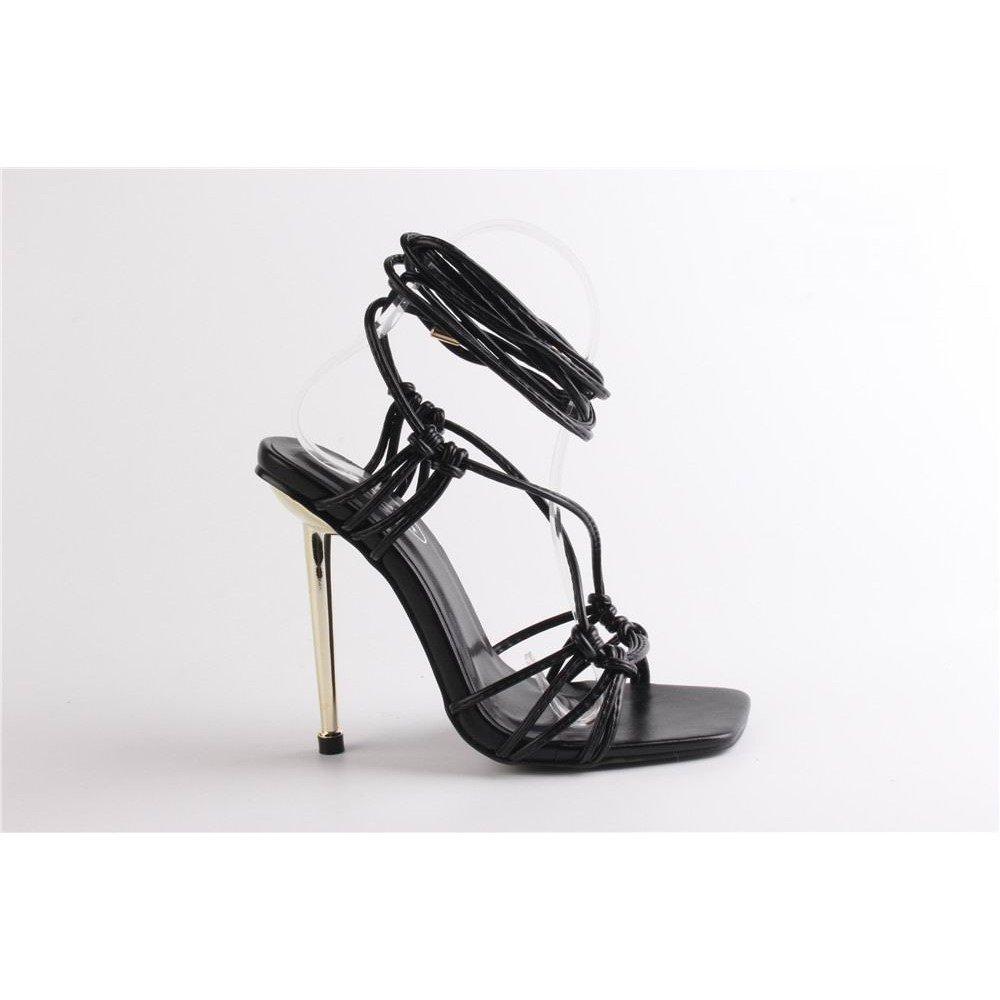 Chic Women's Strappy Tie-Up Flat Sandal - Black Pu - 3 (36)