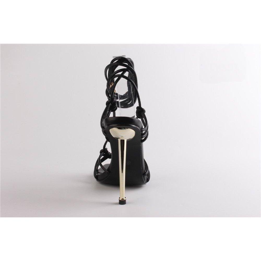Black Pu - Chic - Women's Strappy Tie-Up Flat Sandal - 4