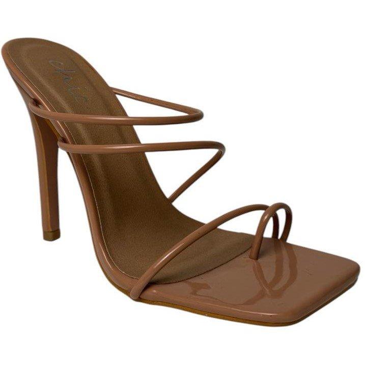 Mocha Patent - Chic - Square Toe Loop Strap Flat Sandal - 2